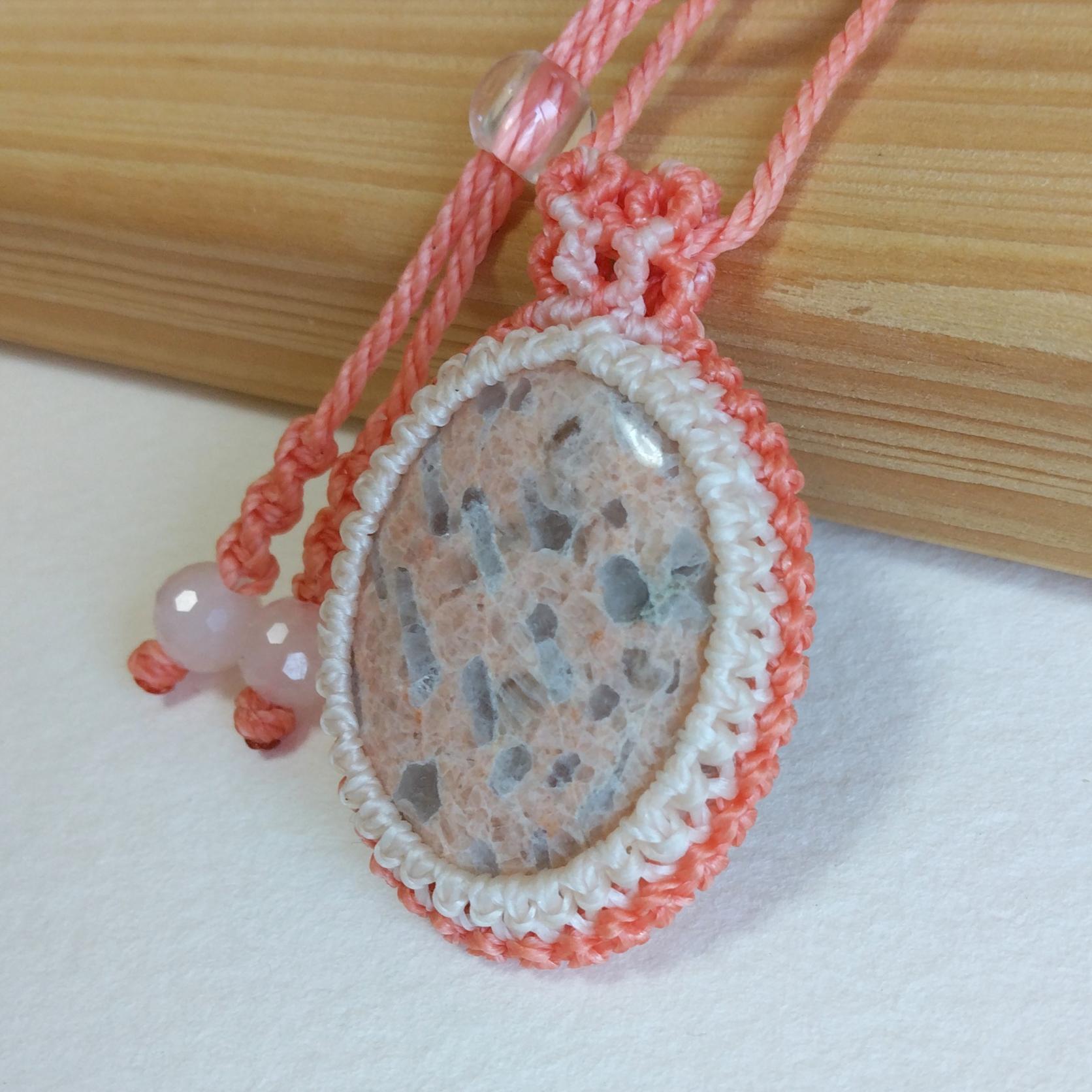 天然石ペンダント　グラフィックグラナイト　マクラメ編み　MP41 | 3枚目