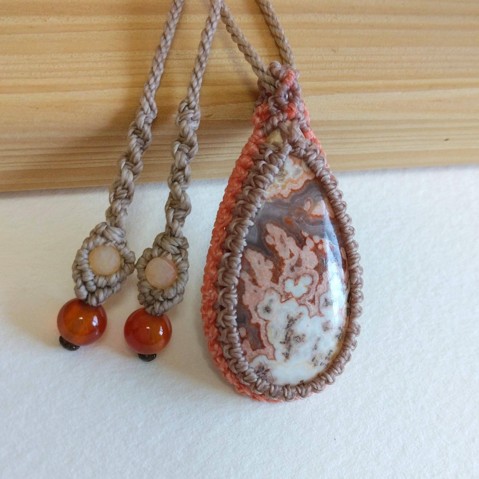 天然石ペンダント　ロゼッタジャスパー　マクラメ編み　MP42 | 2枚目