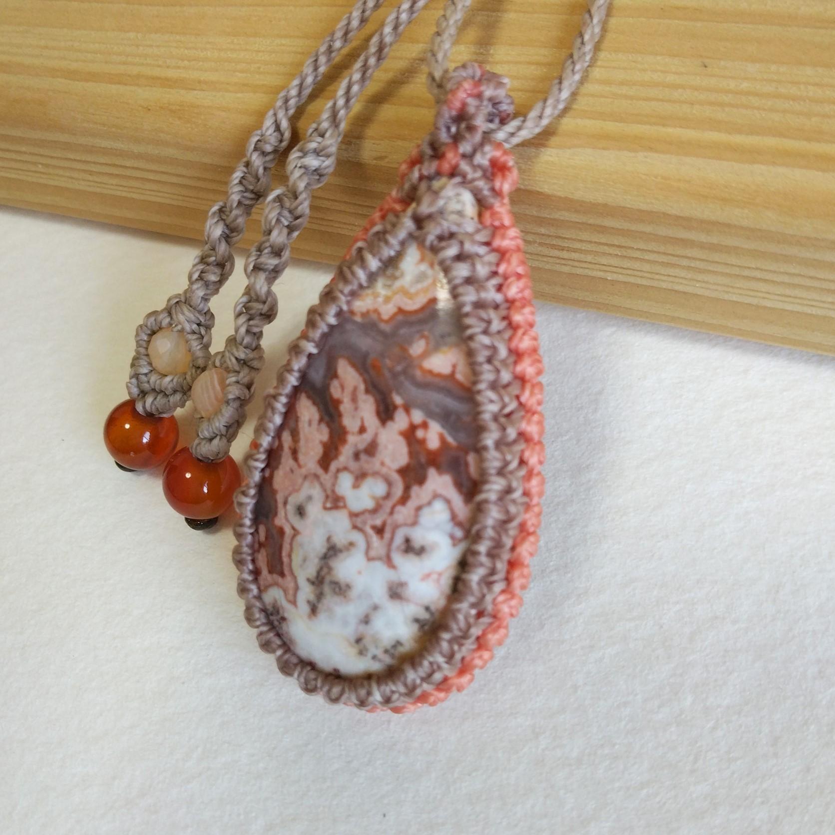 天然石ペンダント　ロゼッタジャスパー　マクラメ編み　MP42 | 3枚目
