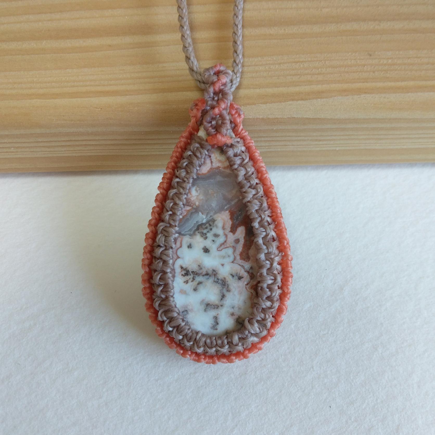 天然石ペンダント　ロゼッタジャスパー　マクラメ編み　MP42 | 6枚目