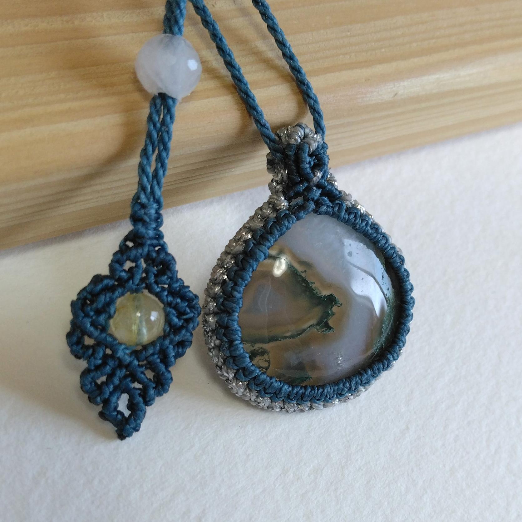 天然石ペンダント　モスアゲート　マクラメ編み　MP45 | 2枚目