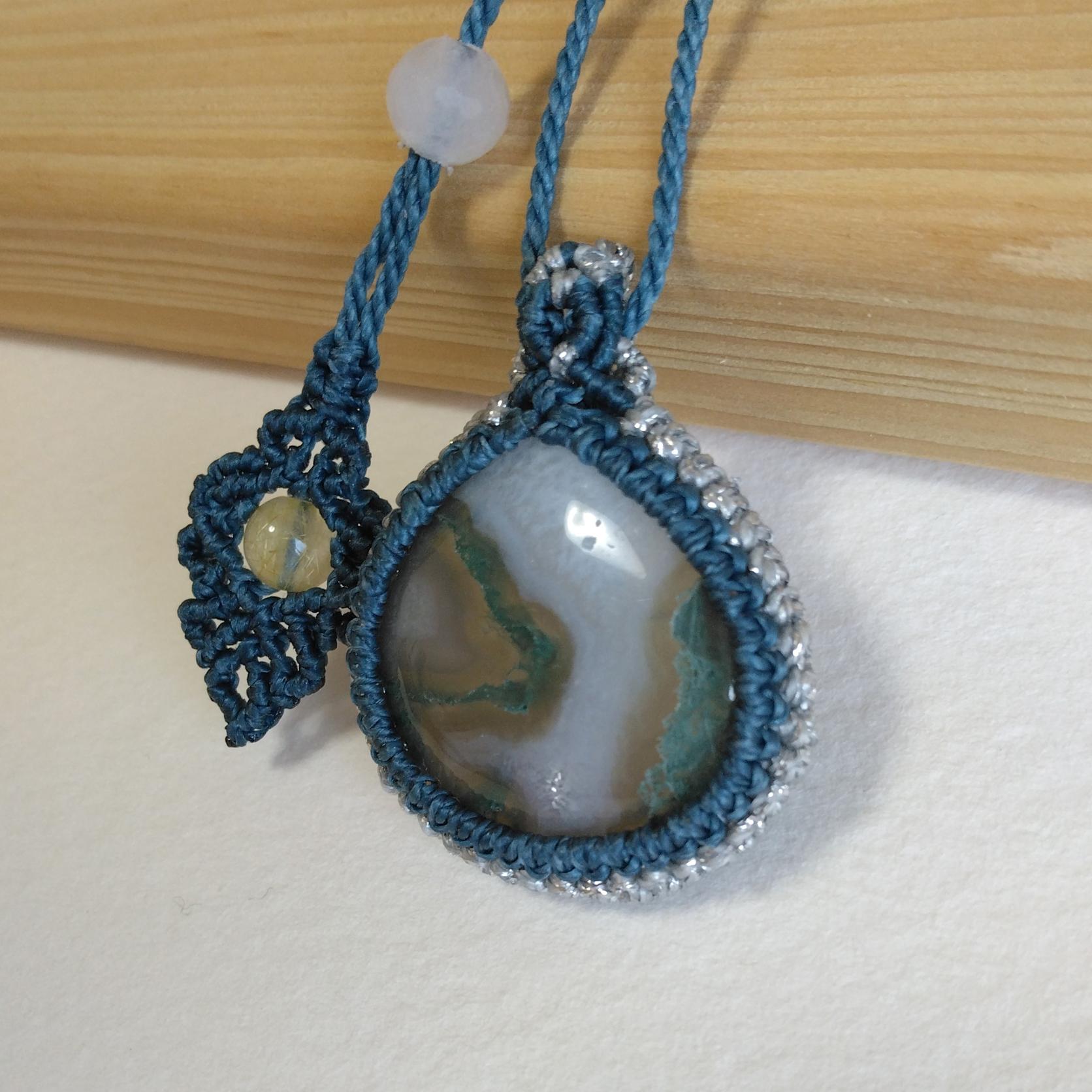 天然石ペンダント　モスアゲート　マクラメ編み　MP45 | 3枚目