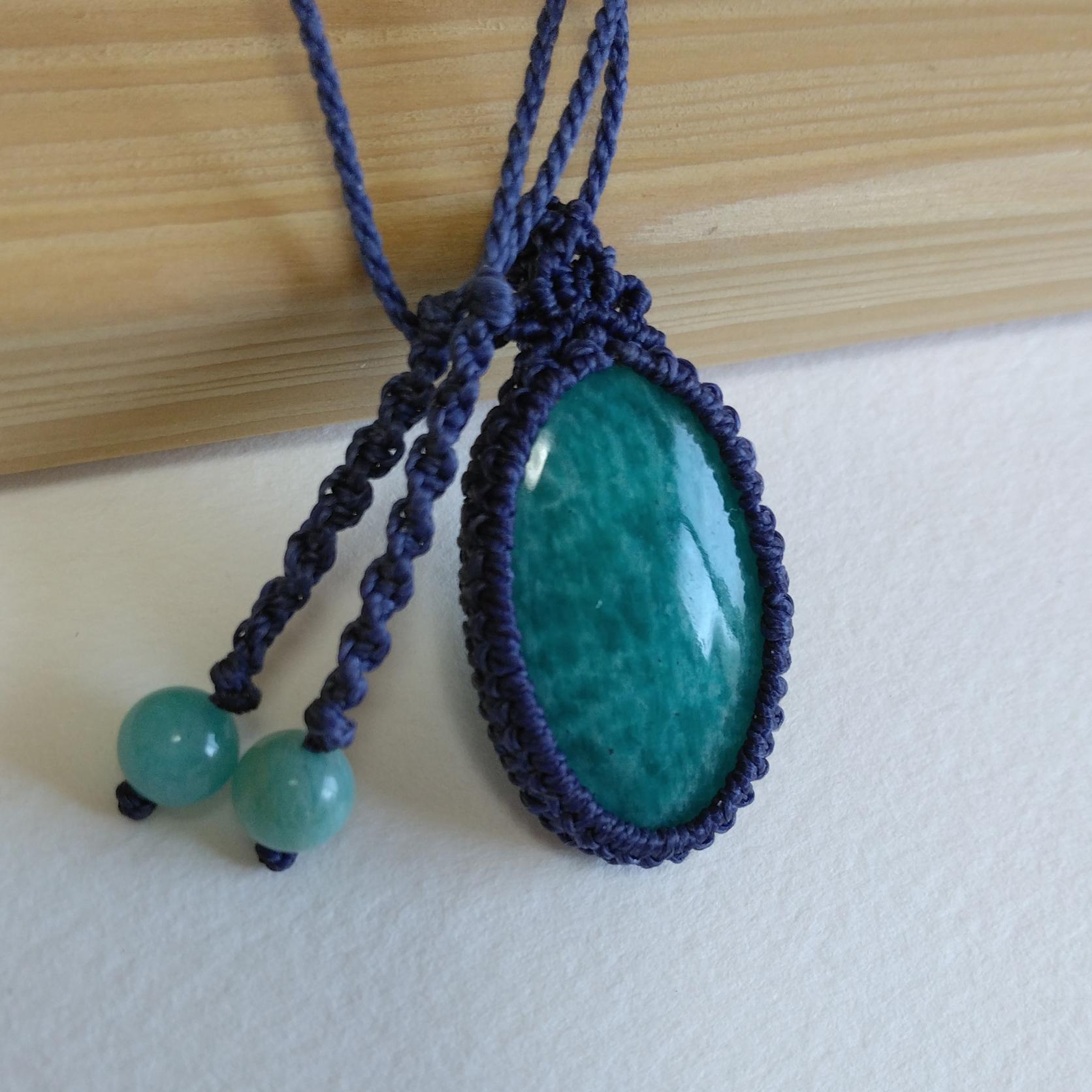 天然石ペンダント　アマゾナイト　マクラメ編み　MP46 | 2枚目