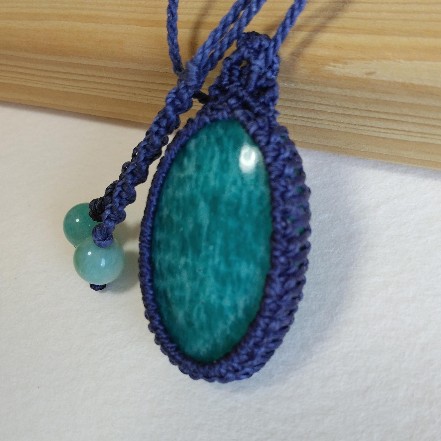 天然石ペンダント　アマゾナイト　マクラメ編み　MP46 | 3枚目