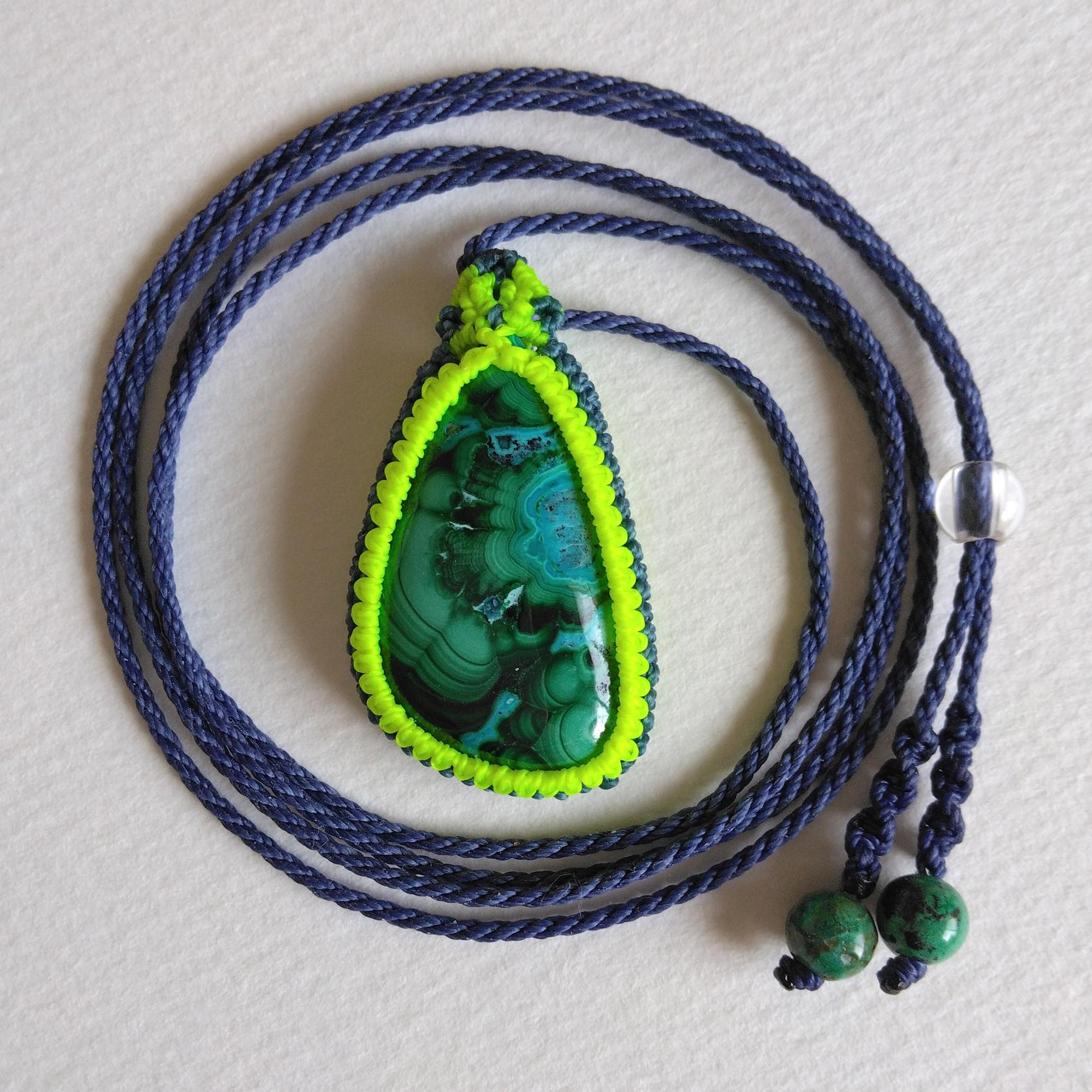 天然石ペンダント　クリソコラマラカイト　マクラメ編み　MP48 | 4枚目