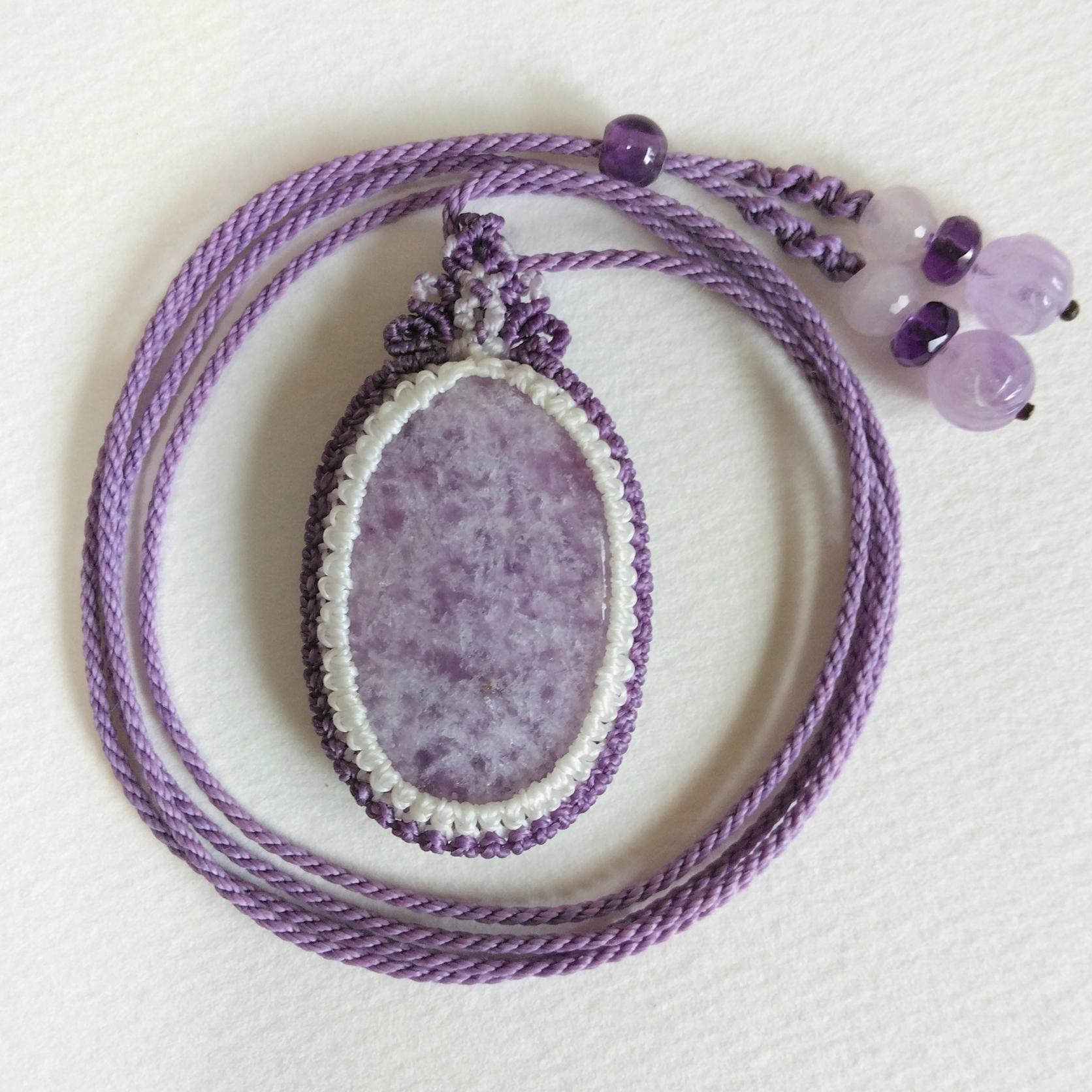 天然石ペンダント　レピドライトクォーツ　マクラメ編み　MP52 | 4枚目