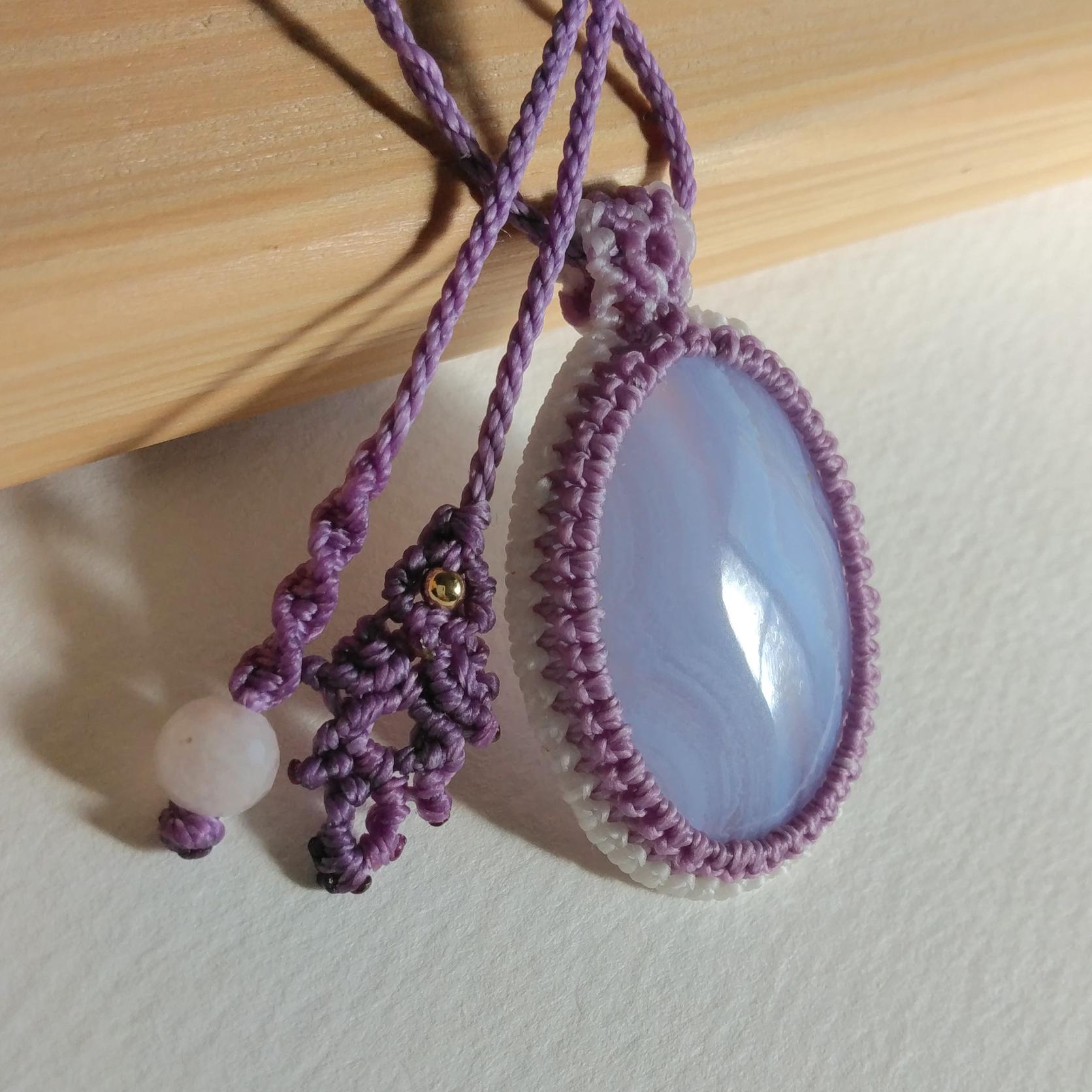 天然石ペンダント　ブルーレースアゲート　マクラメ編み　MP57 | 2枚目