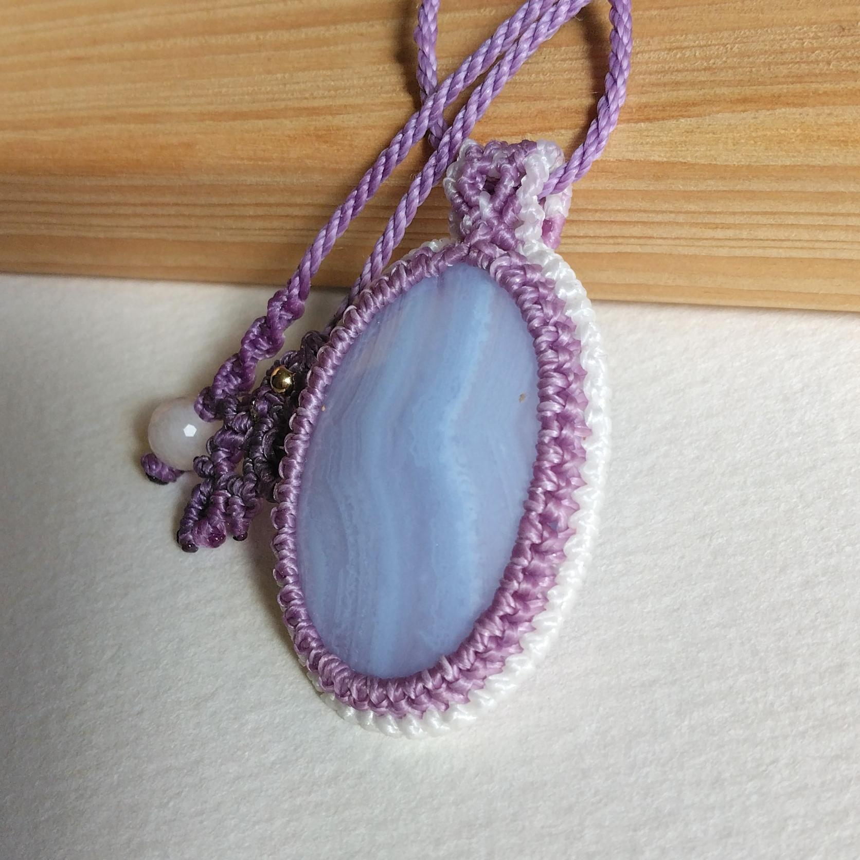 天然石ペンダント　ブルーレースアゲート　マクラメ編み　MP57 | 3枚目