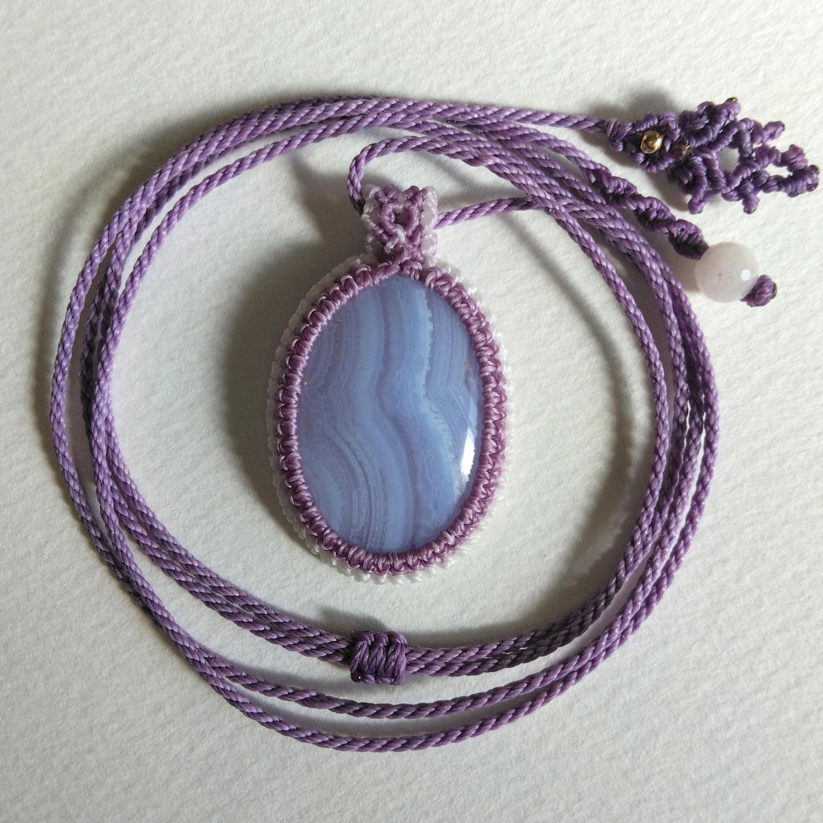 天然石ペンダント　ブルーレースアゲート　マクラメ編み　MP57 | 4枚目