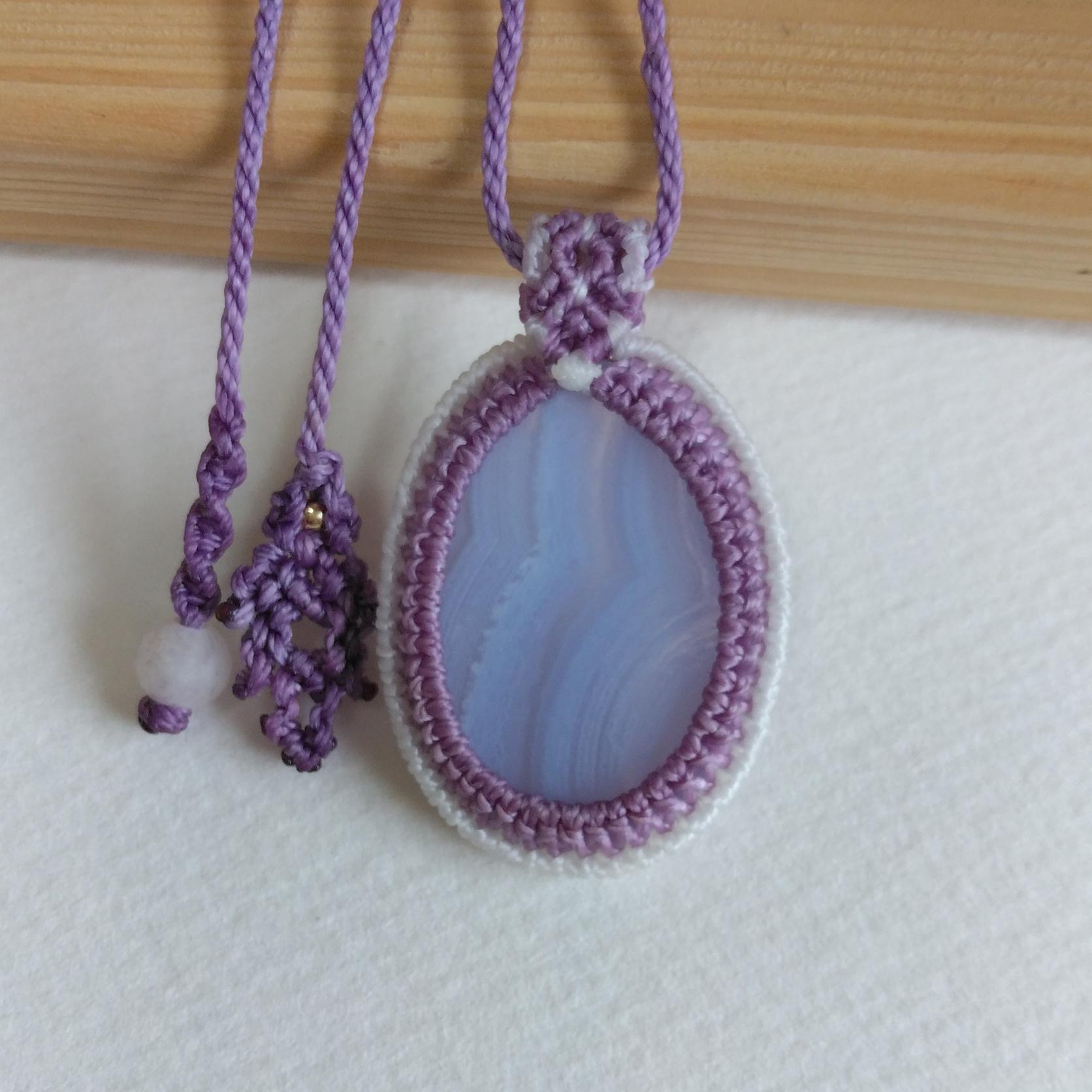 天然石ペンダント　ブルーレースアゲート　マクラメ編み　MP57 | 6枚目