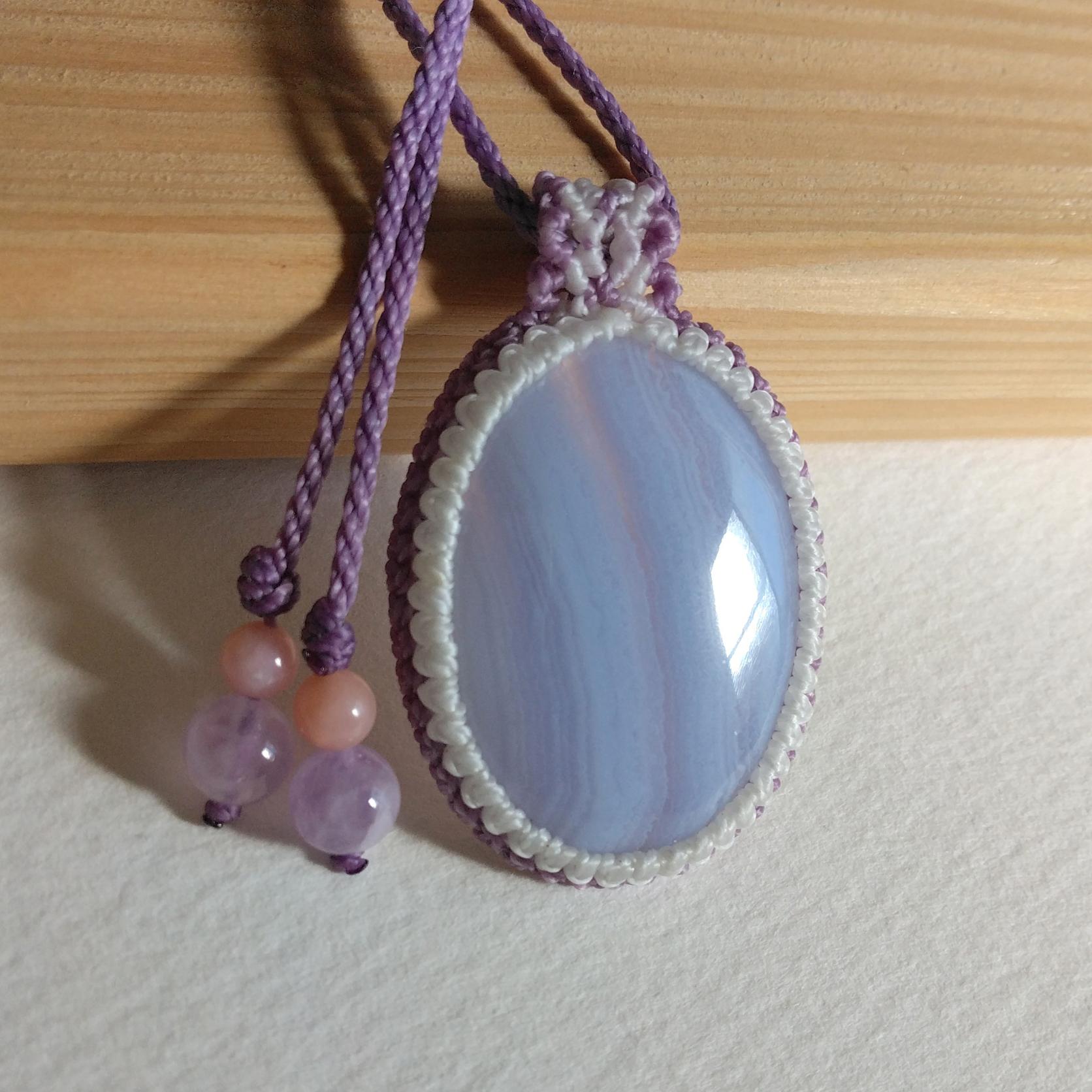 天然石ペンダント　ブルーレースアゲート　マクラメ編み　MP58 | 2枚目