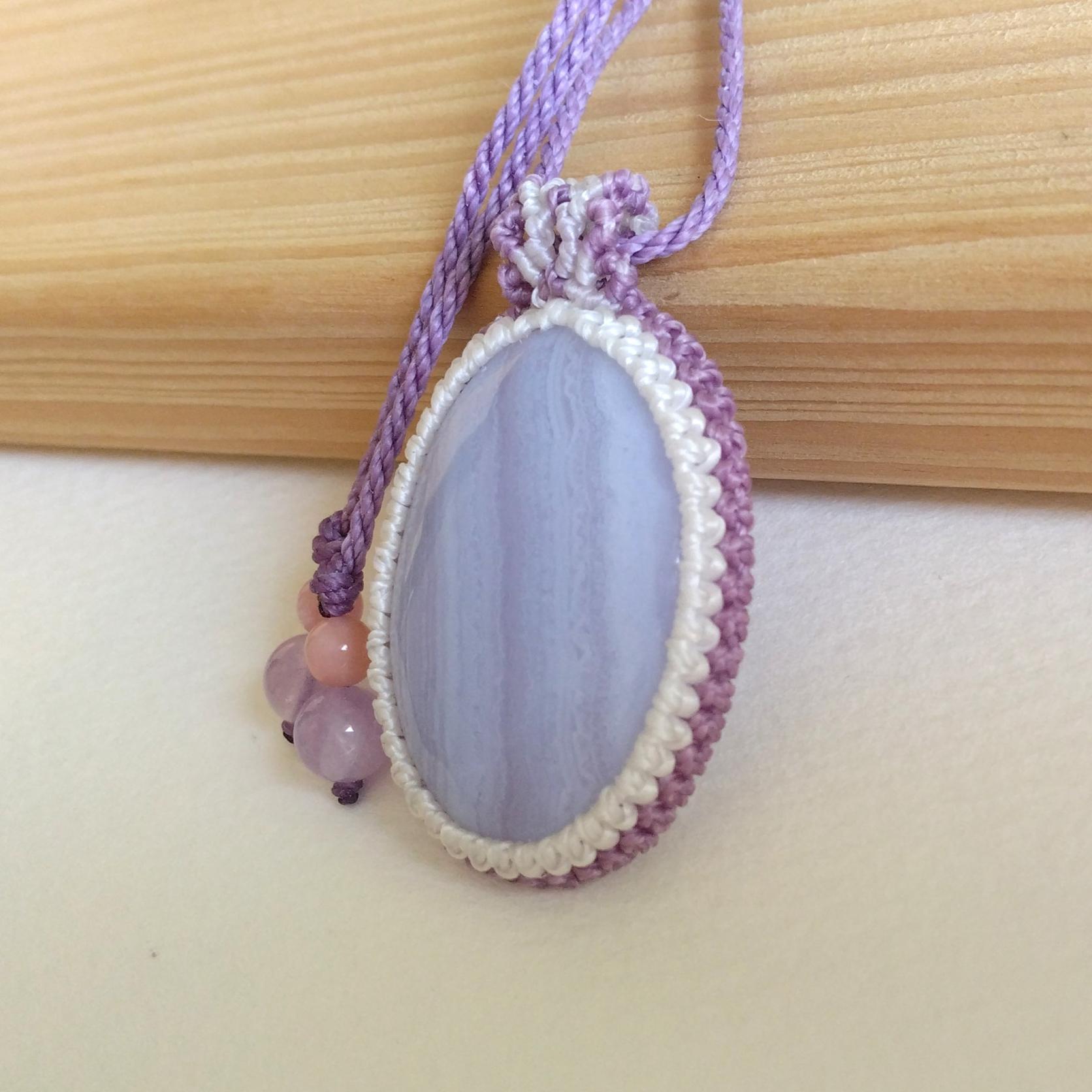 天然石ペンダント　ブルーレースアゲート　マクラメ編み　MP58 | 3枚目