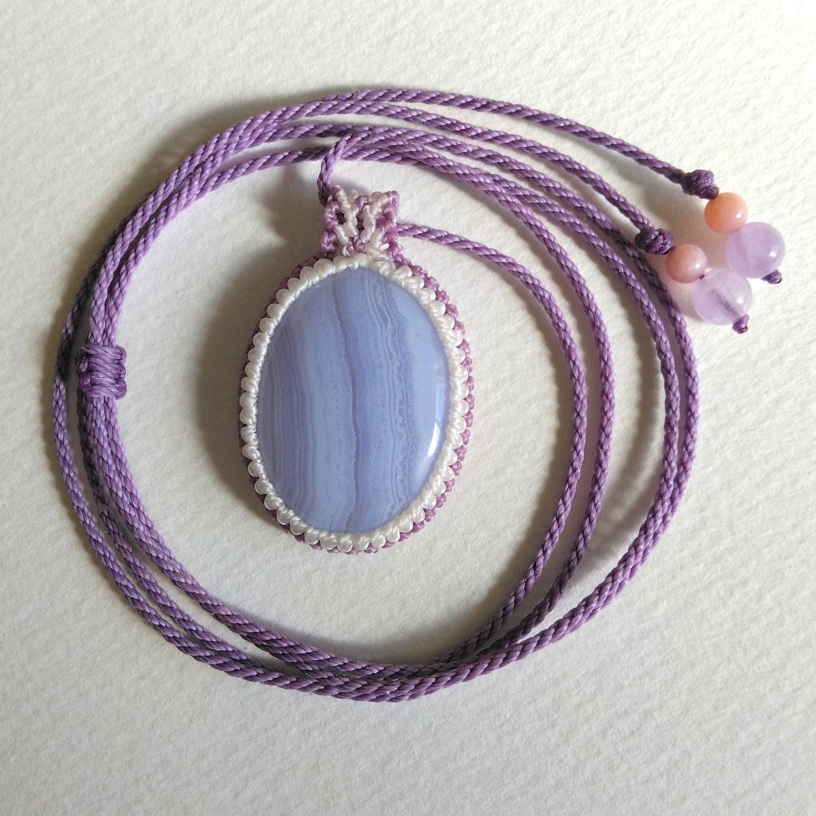 天然石ペンダント　ブルーレースアゲート　マクラメ編み　MP58 | 4枚目