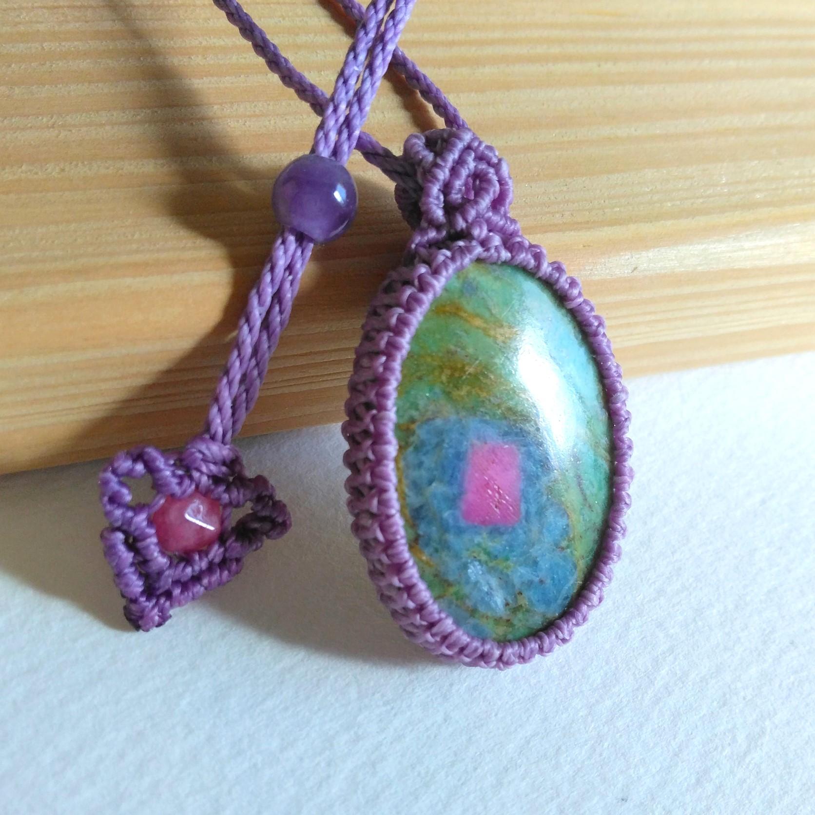 天然石ペンダント　ルビーインフックサイト　マクラメ編み　MP59 | 2枚目