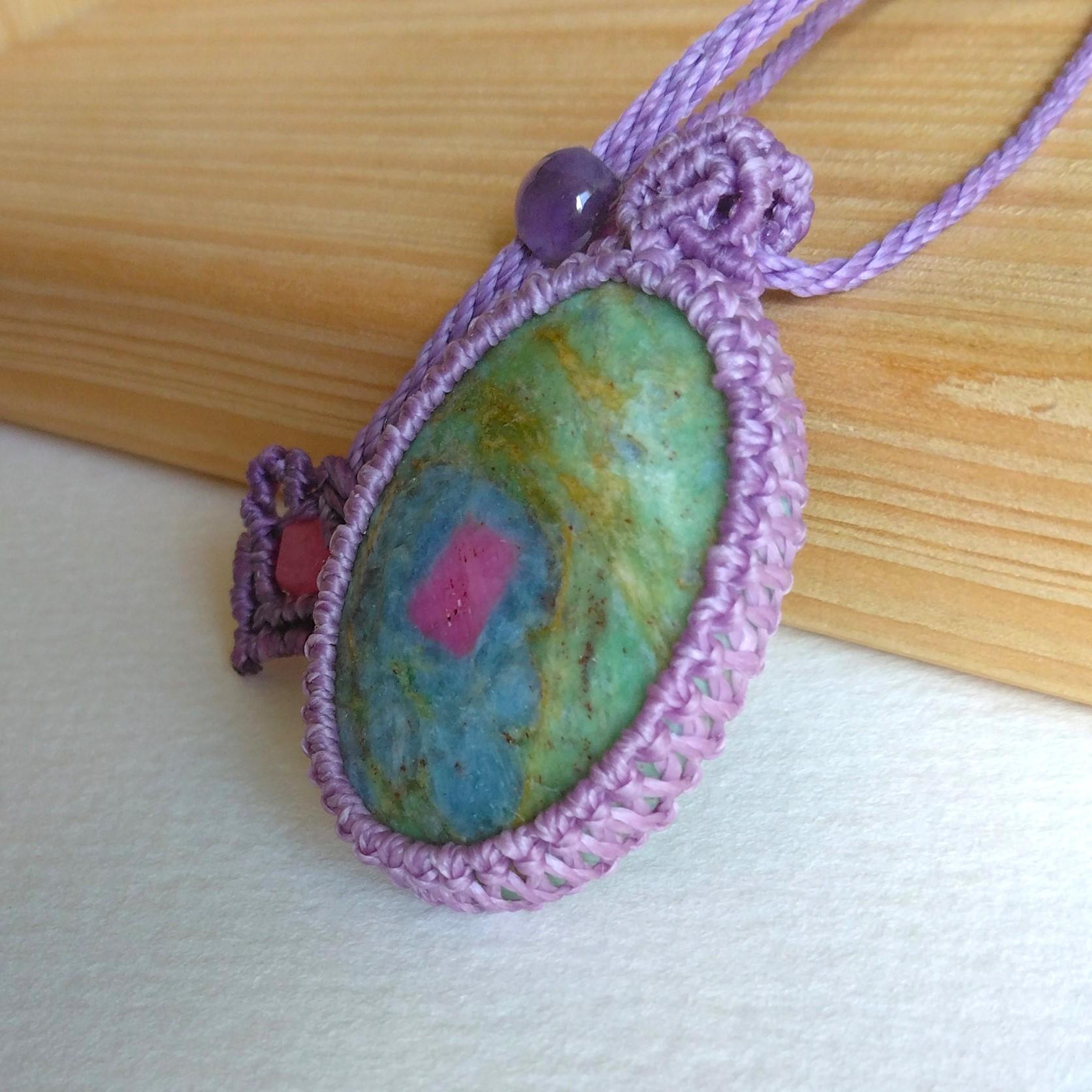 天然石ペンダント　ルビーインフックサイト　マクラメ編み　MP59 | 3枚目