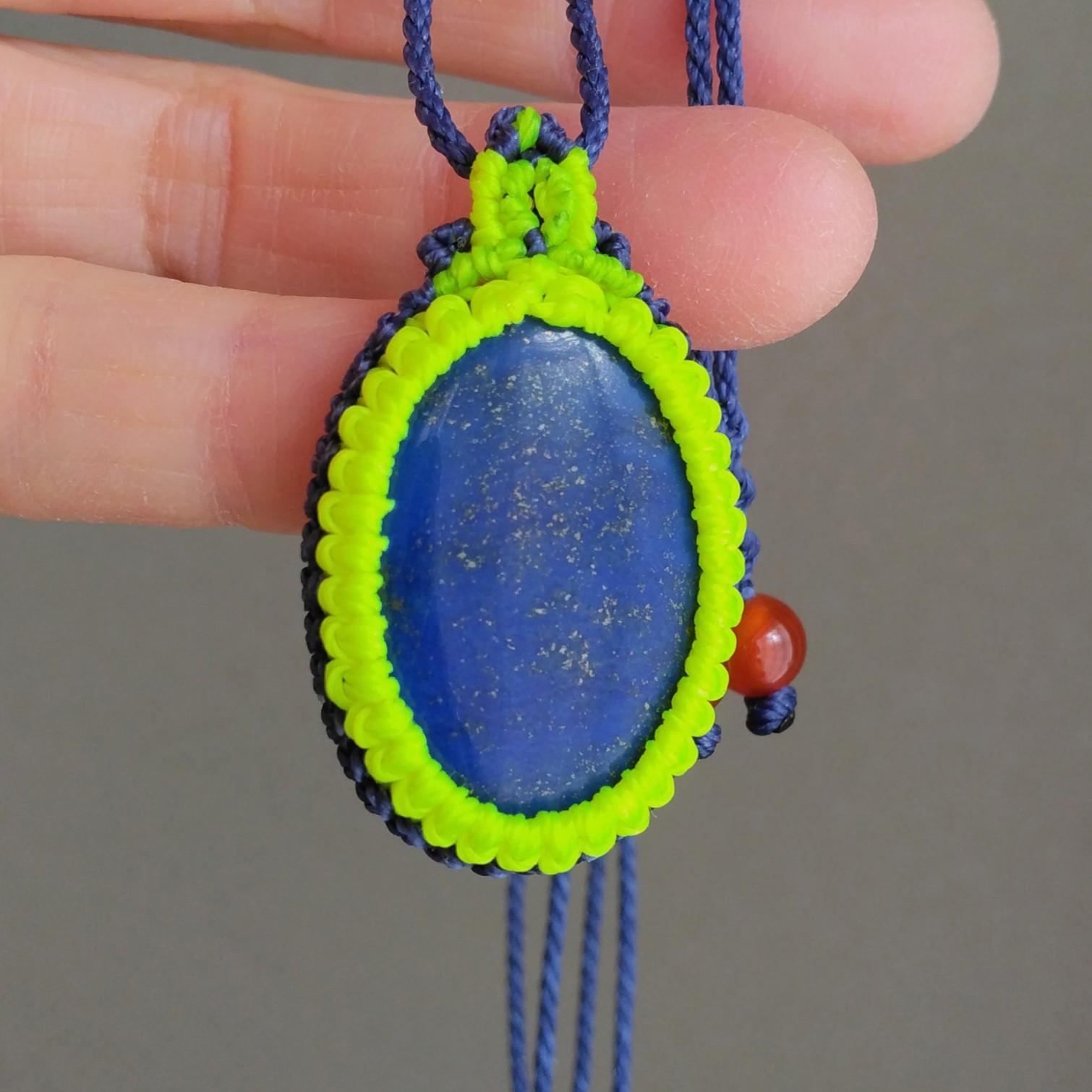 天然石ペンダント　ラピスラズリ　マクラメ編み　MP63 | 3枚目