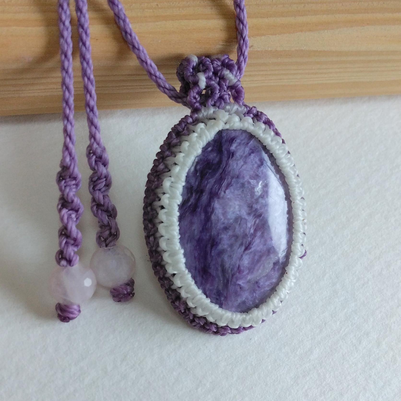 天然石ペンダント　チャロアイト　マクラメ編み　MP65 | 2枚目