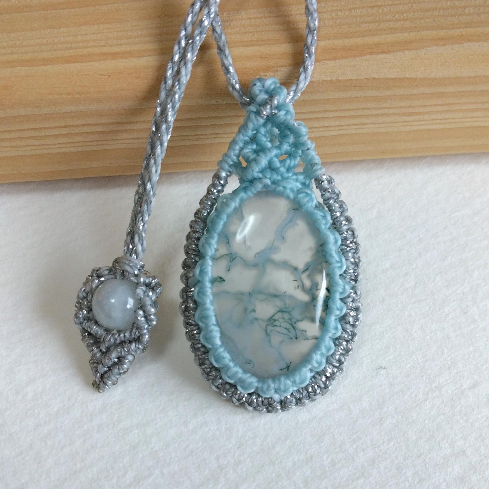天然石ペンダント　モスアゲート　マクラメ編み　MP67