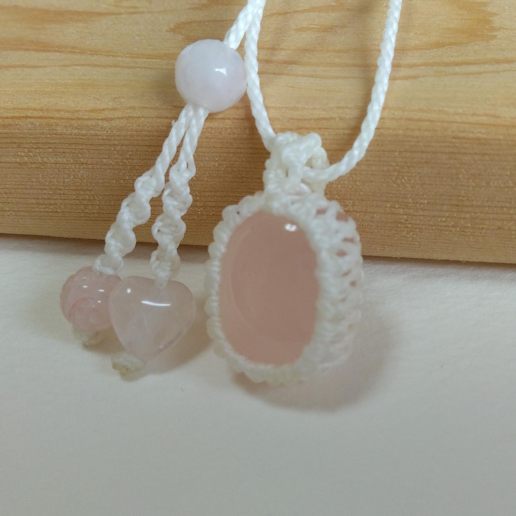 天然石ペンダント　ローズクォーツ　マクラメ編み　MP70 | 3枚目