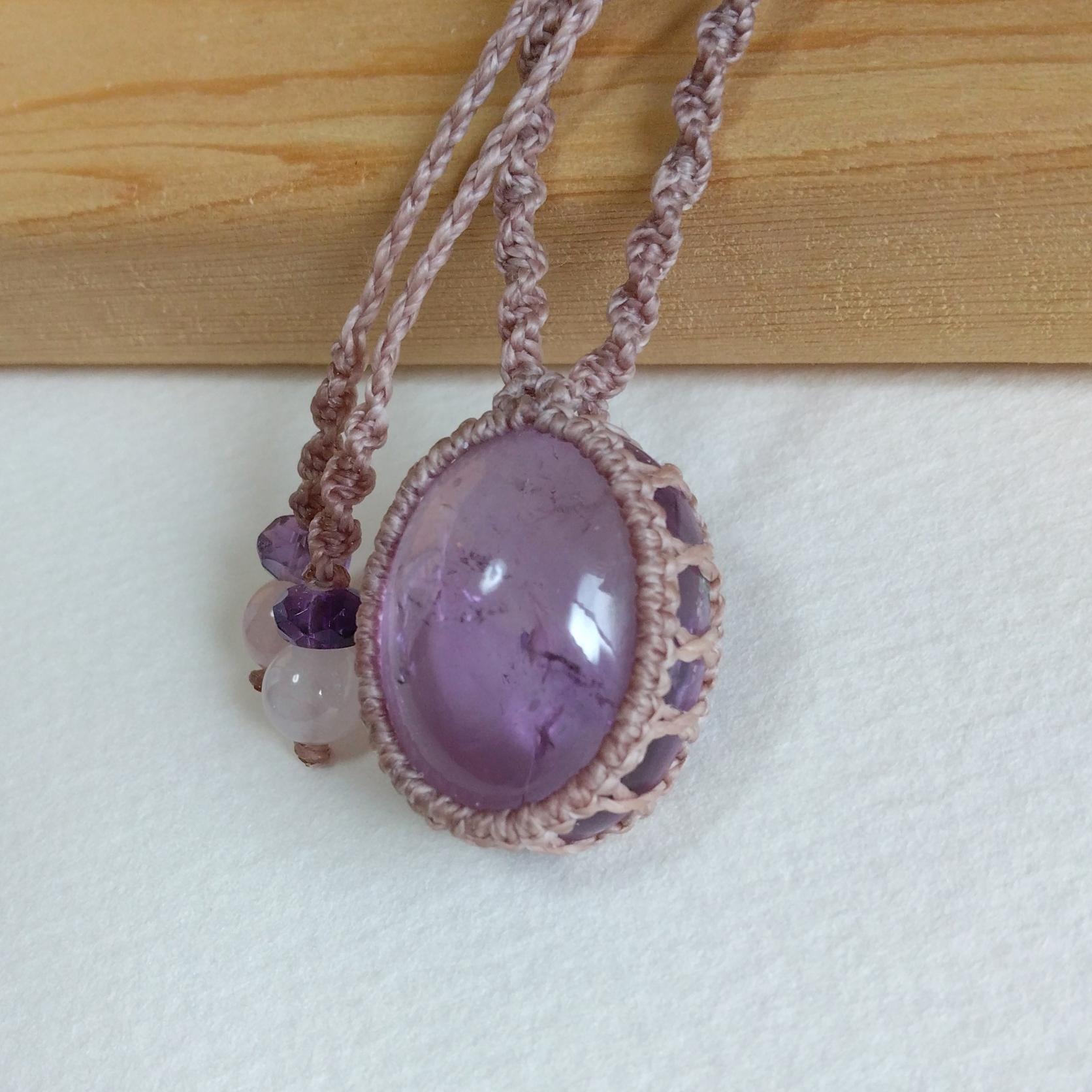 天然石ネックレス　アメジスト　マクラメ編み　MN4 | 2枚目