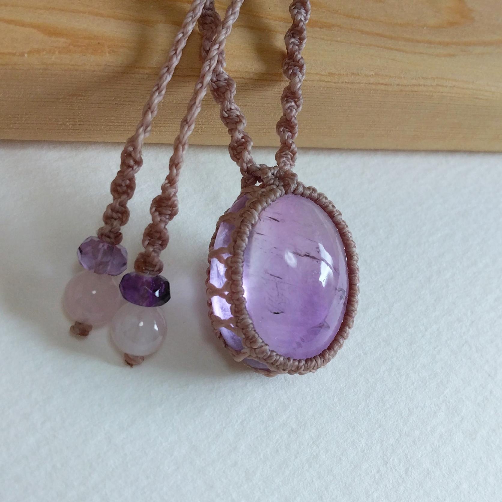 天然石ネックレス　アメジスト　マクラメ編み　MN4 | 3枚目