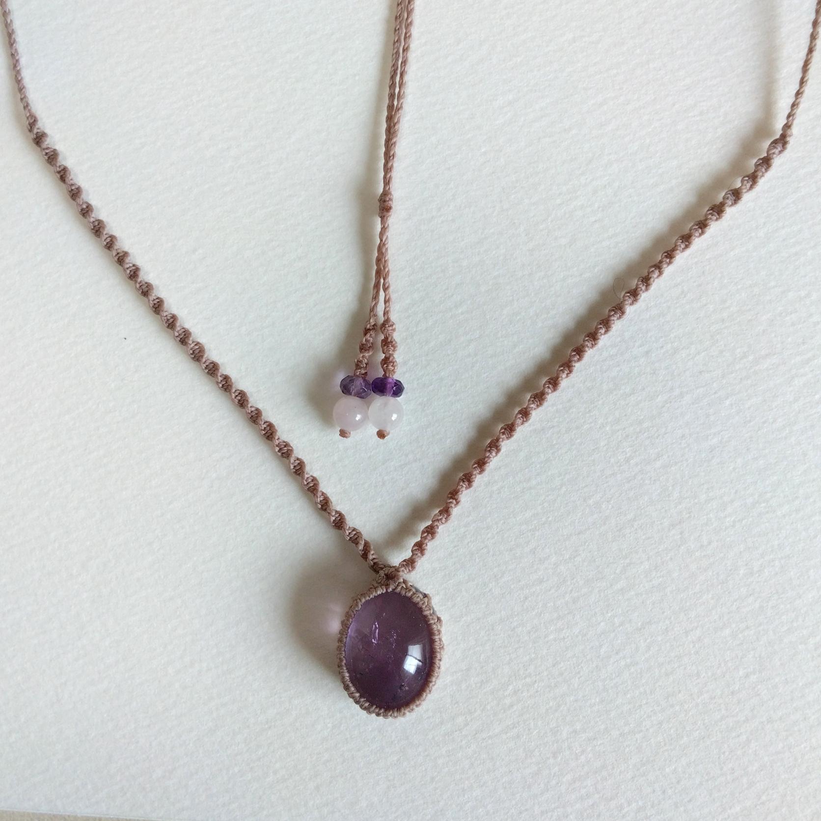 天然石ネックレス　アメジスト　マクラメ編み　MN4 | 4枚目