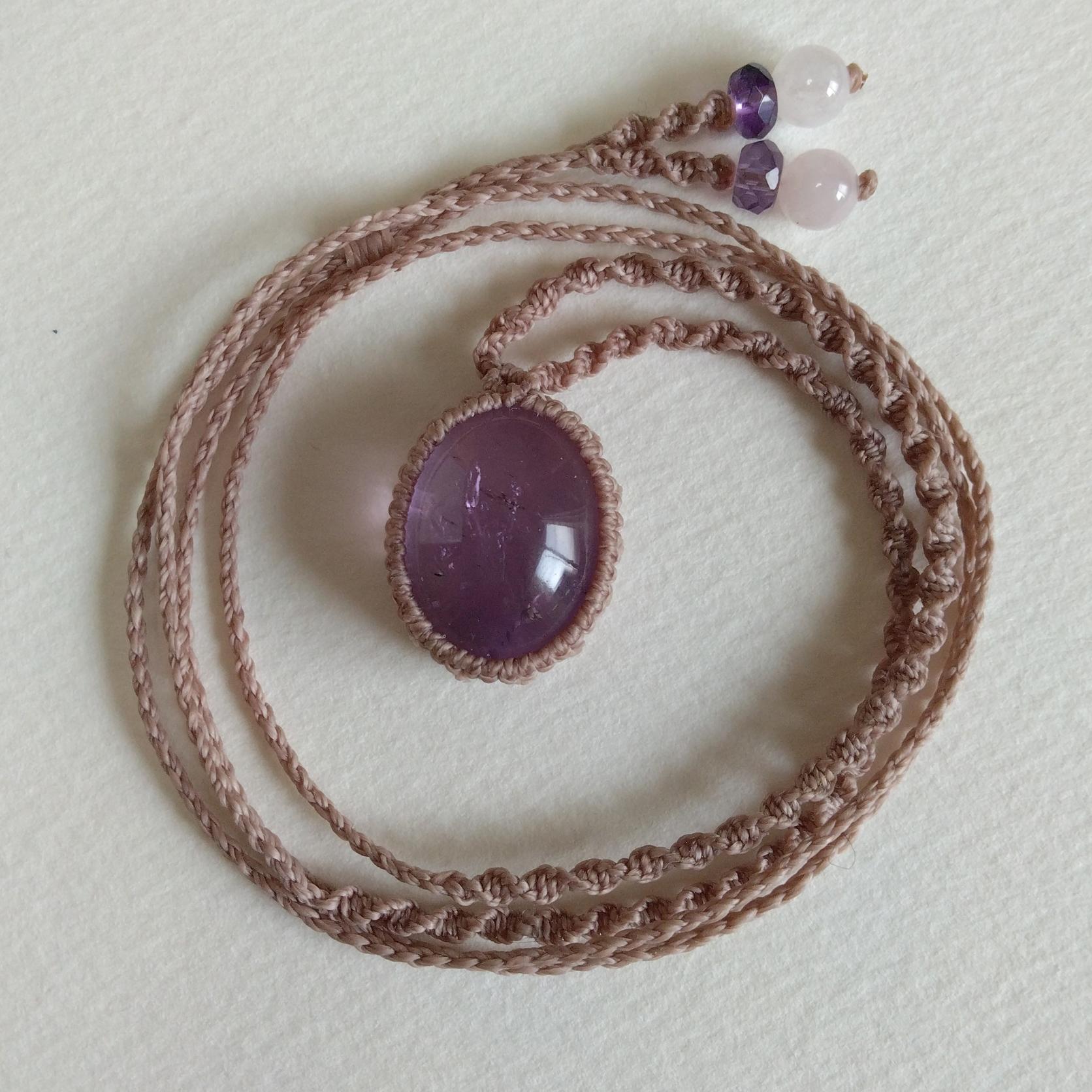 天然石ネックレス　アメジスト　マクラメ編み　MN4 | 5枚目