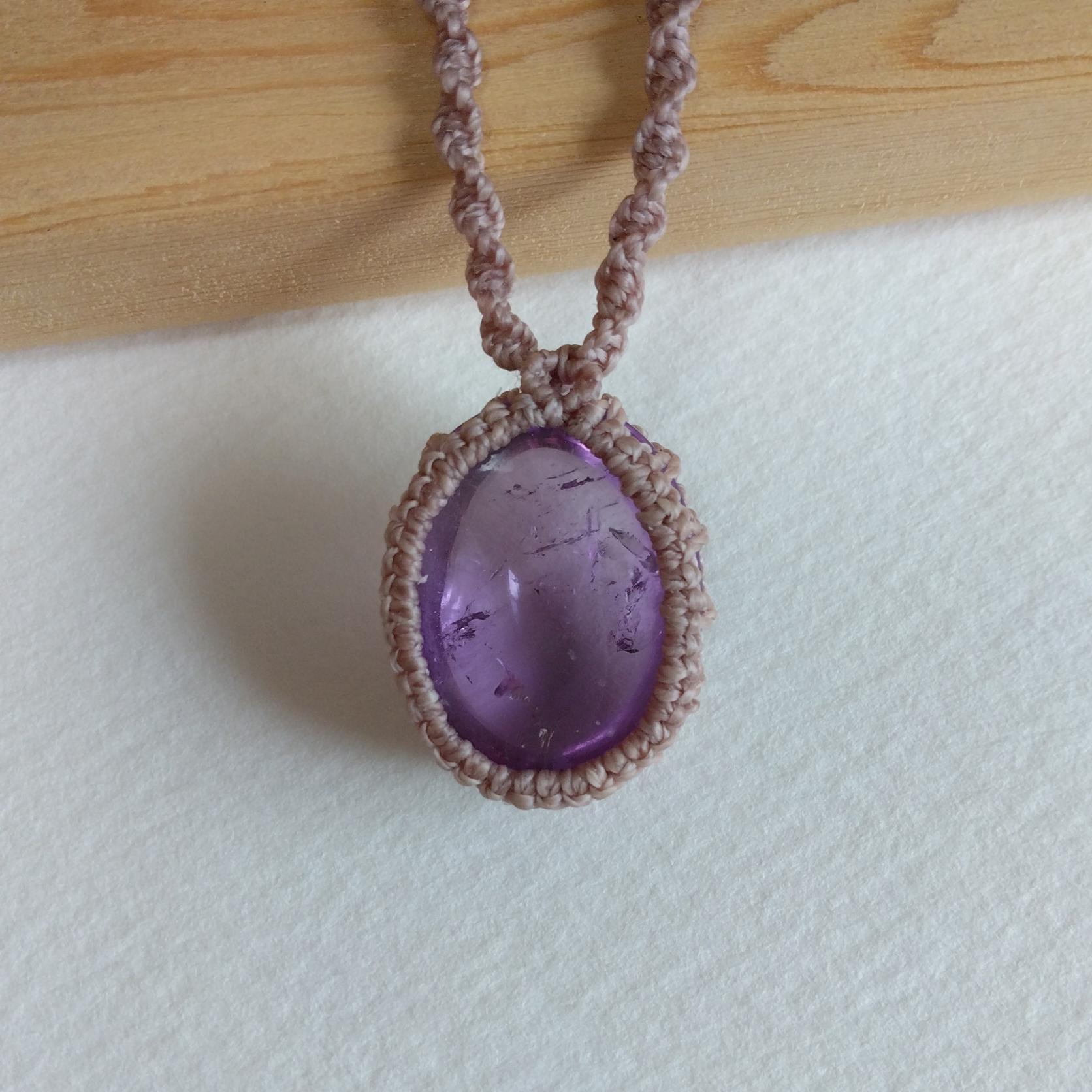 天然石ネックレス　アメジスト　マクラメ編み　MN4 | 7枚目