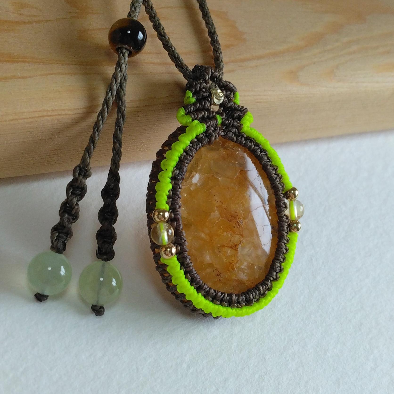 天然石ペンダント　イエローアベンチュリン　マクラメ編み　MP83 | 2枚目