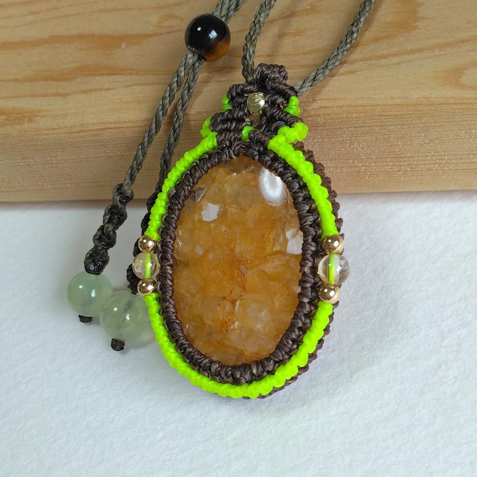 天然石ペンダント　イエローアベンチュリン　マクラメ編み　MP83 | 3枚目