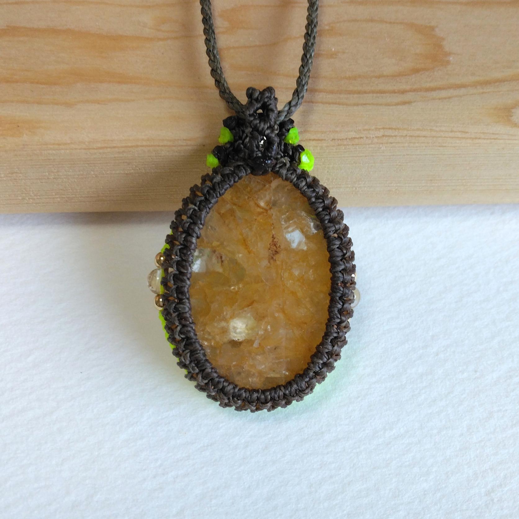 天然石ペンダント　イエローアベンチュリン　マクラメ編み　MP83 | 6枚目