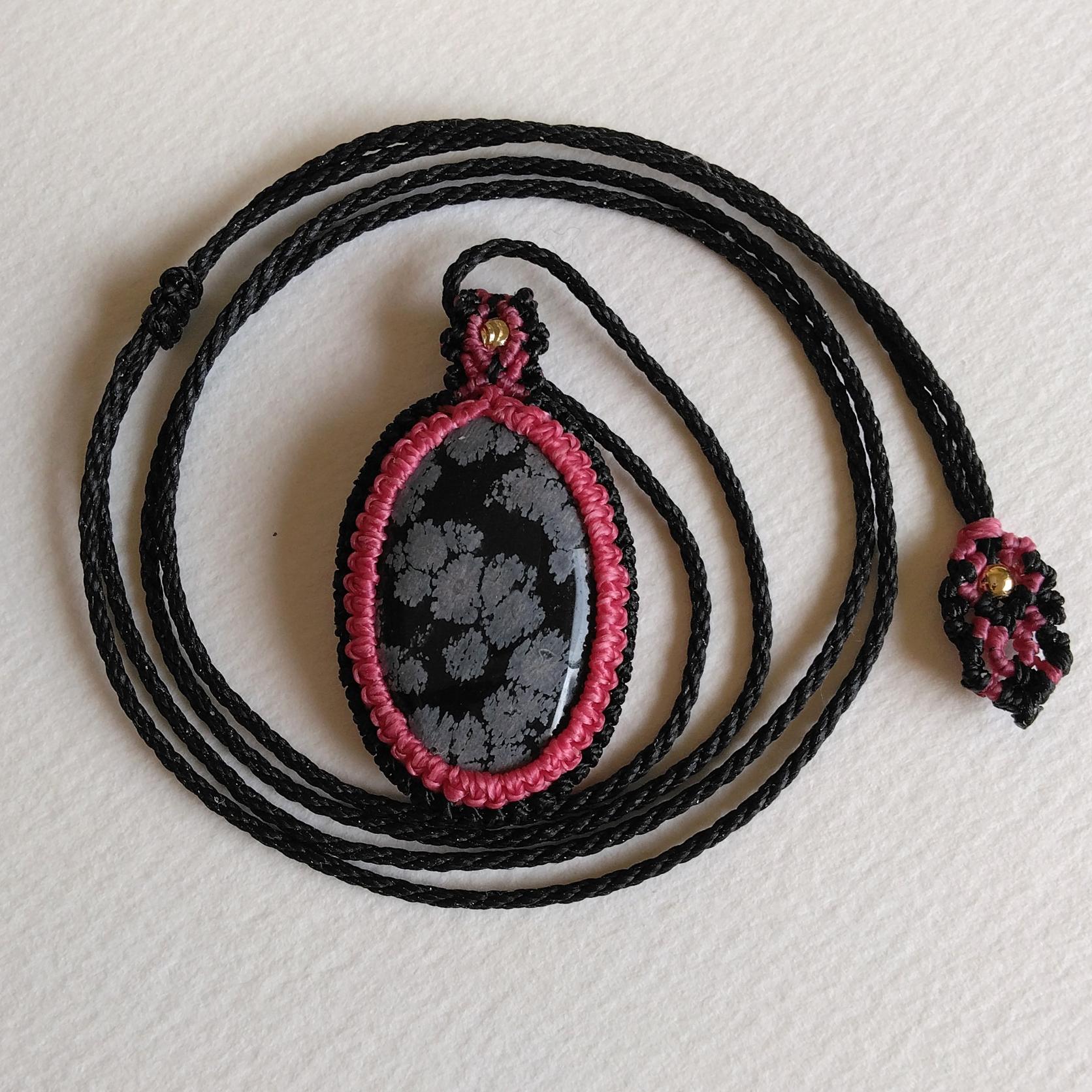 天然石ペンダント　スノーフレークオプシディアン　マクラメ編み　MP85 | 4枚目