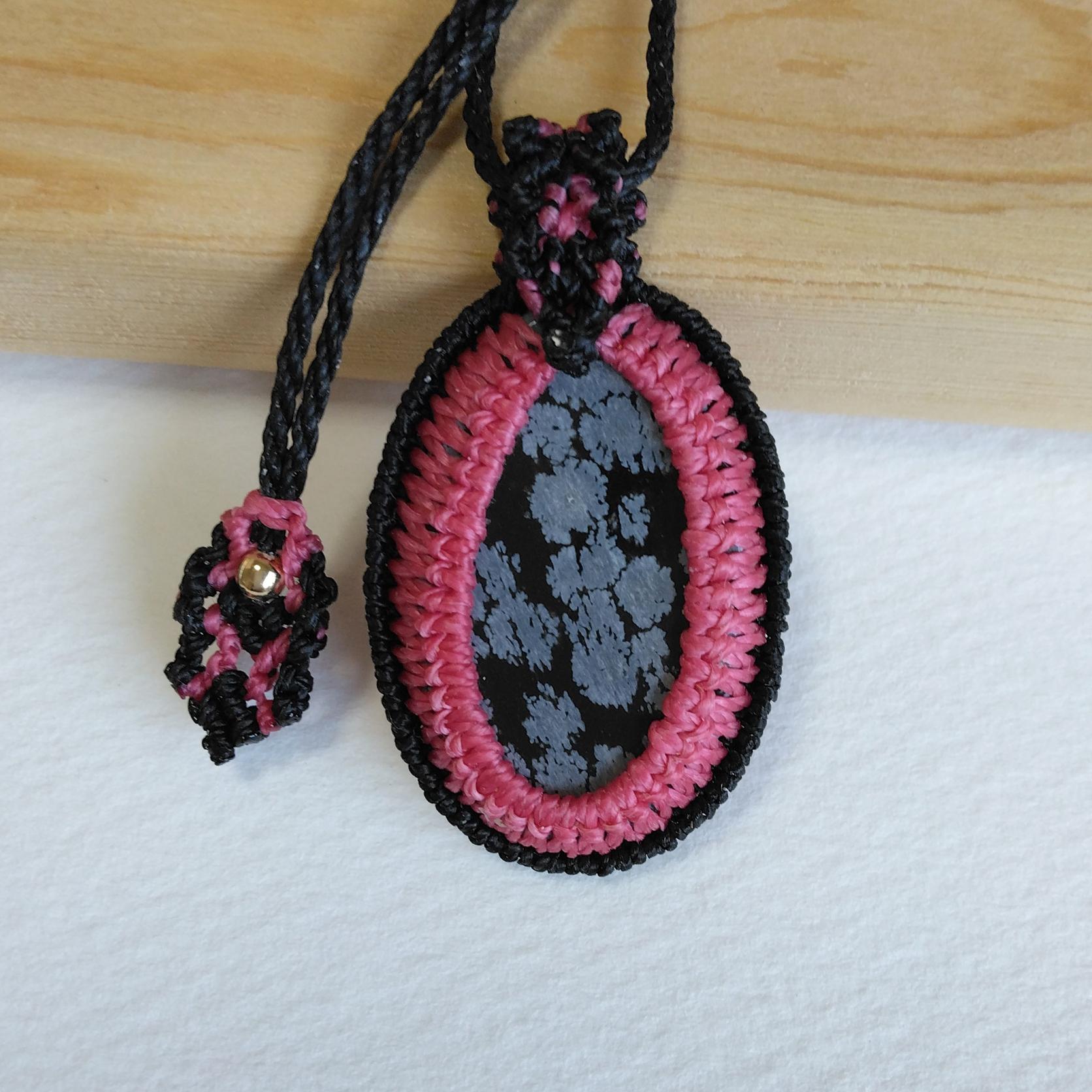 天然石ペンダント　スノーフレークオプシディアン　マクラメ編み　MP85 | 6枚目