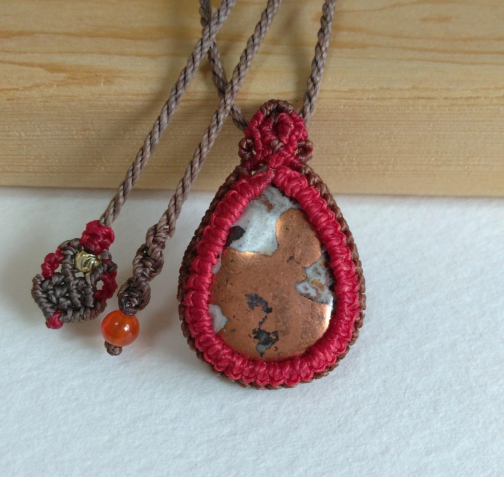 天然石ペンダント　コッパードロマイト　マクラメ編み　MP87