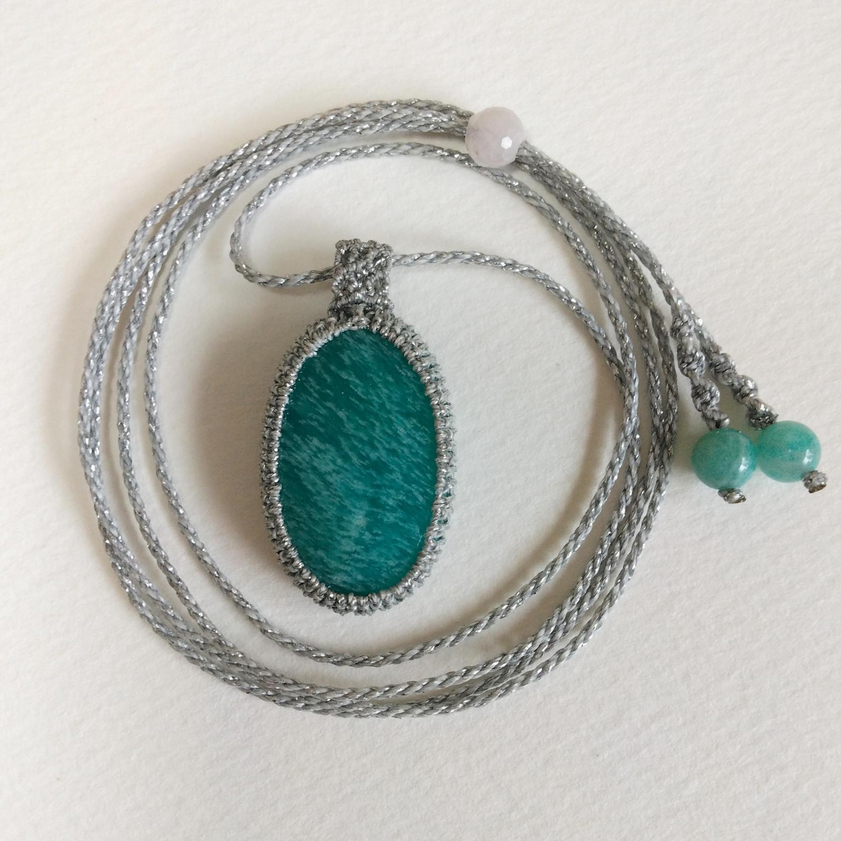 天然石ペンダント アマゾナイト マクラメ編み MP53 | 4枚目