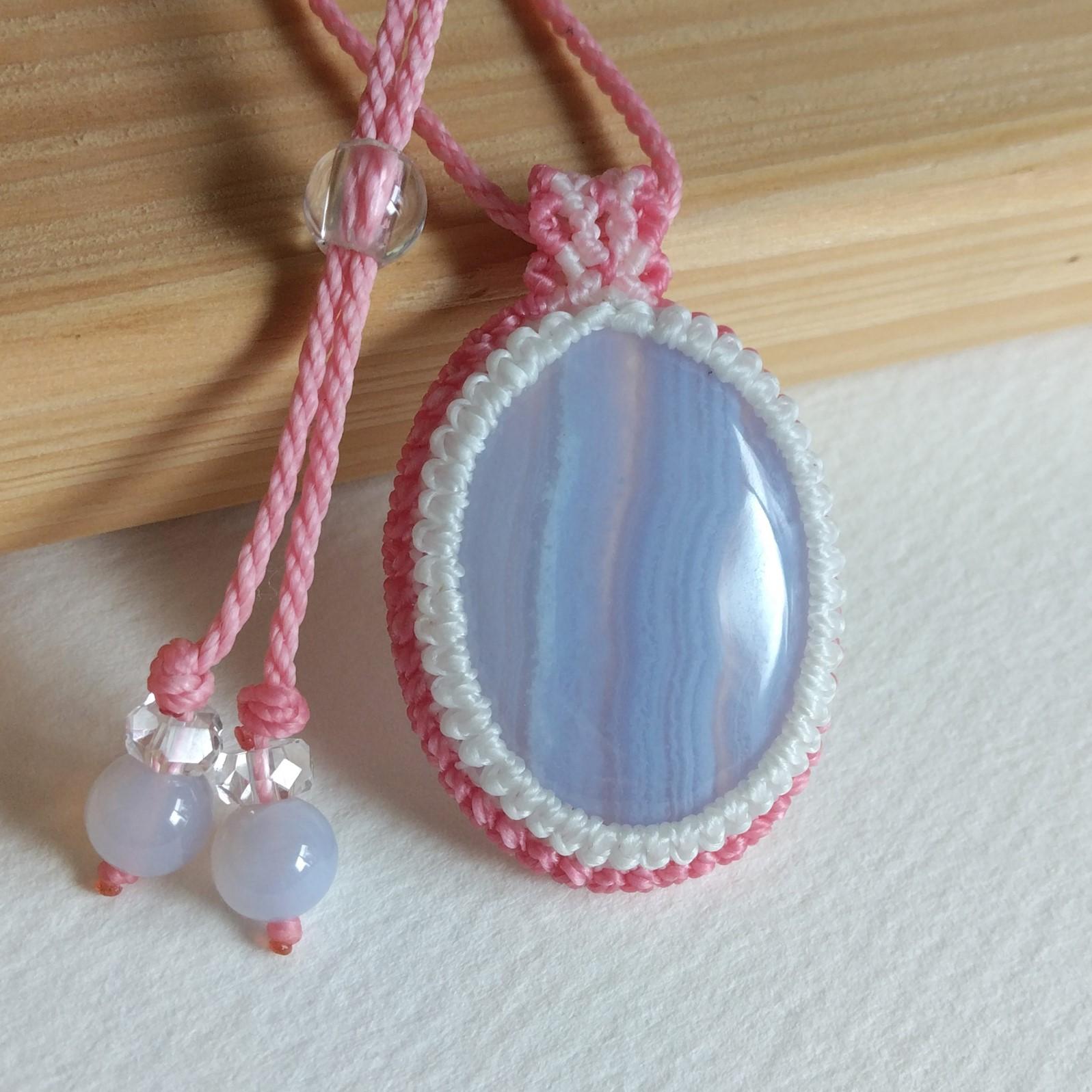 天然石ペンダント ブルーレースアゲート マクラメ編み MP54 | 2枚目