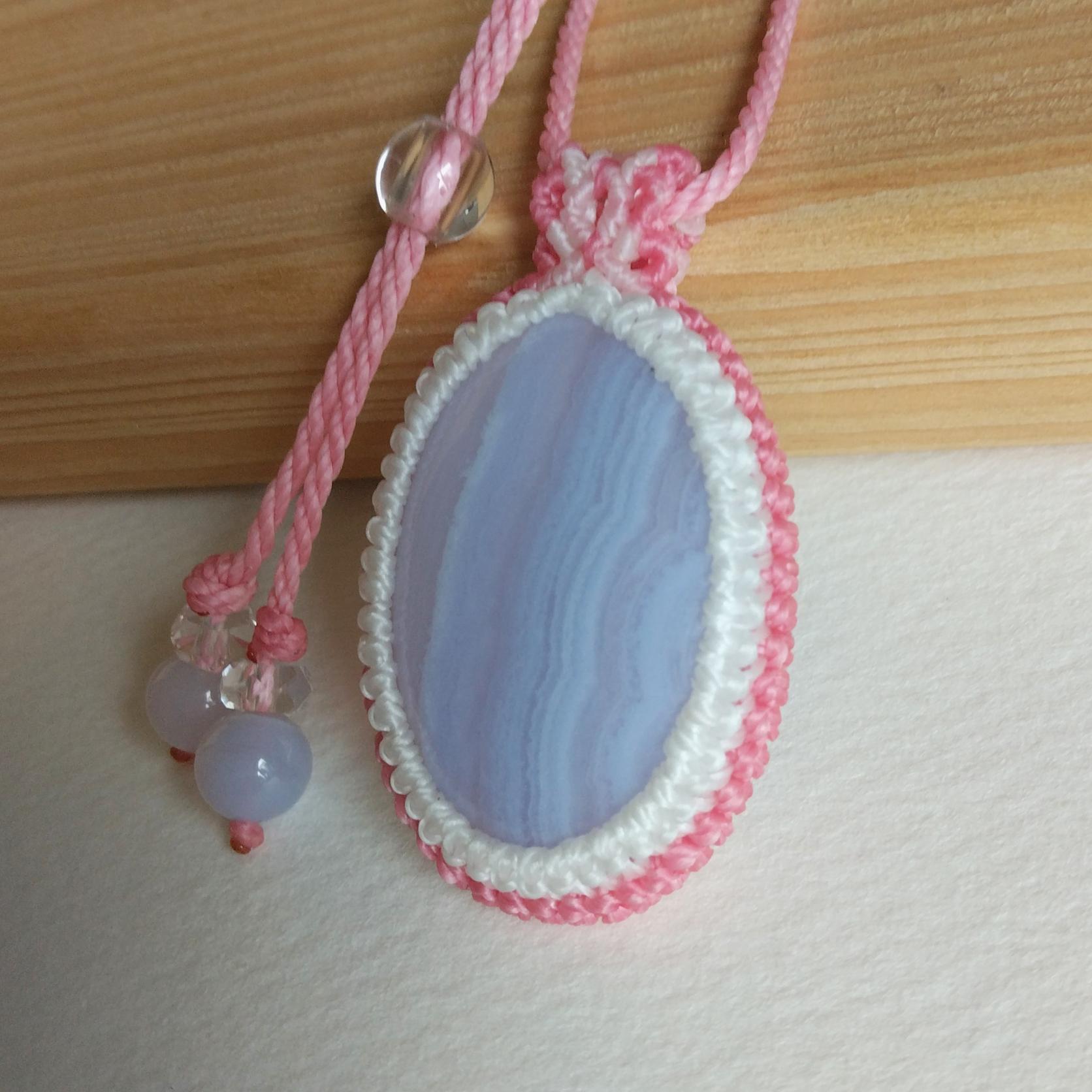 天然石ペンダント ブルーレースアゲート マクラメ編み MP54 | 3枚目