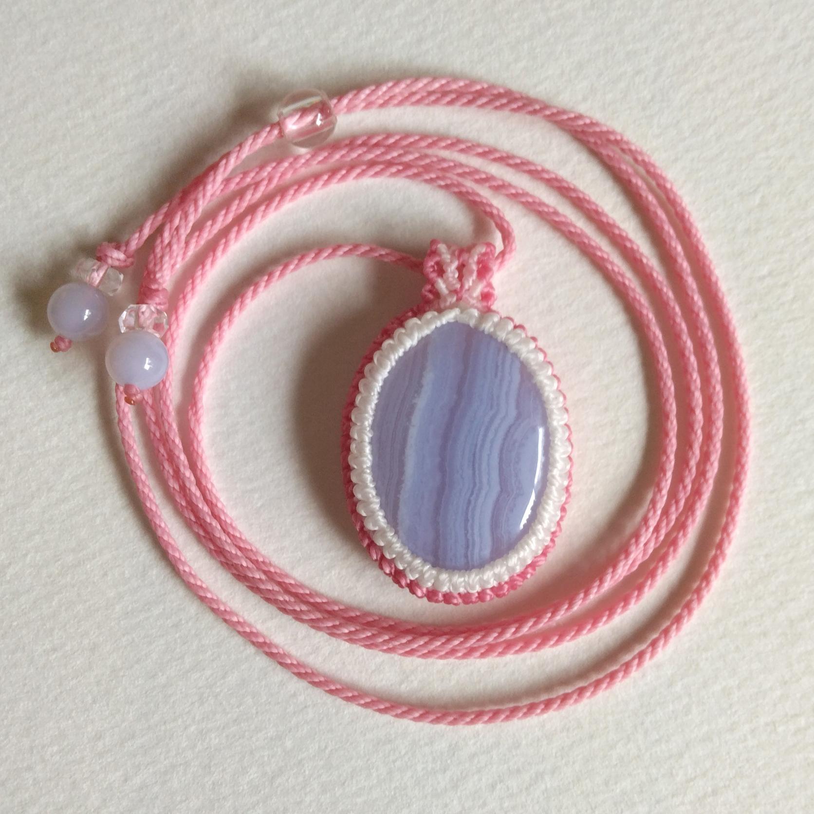 天然石ペンダント ブルーレースアゲート マクラメ編み MP54 | 4枚目