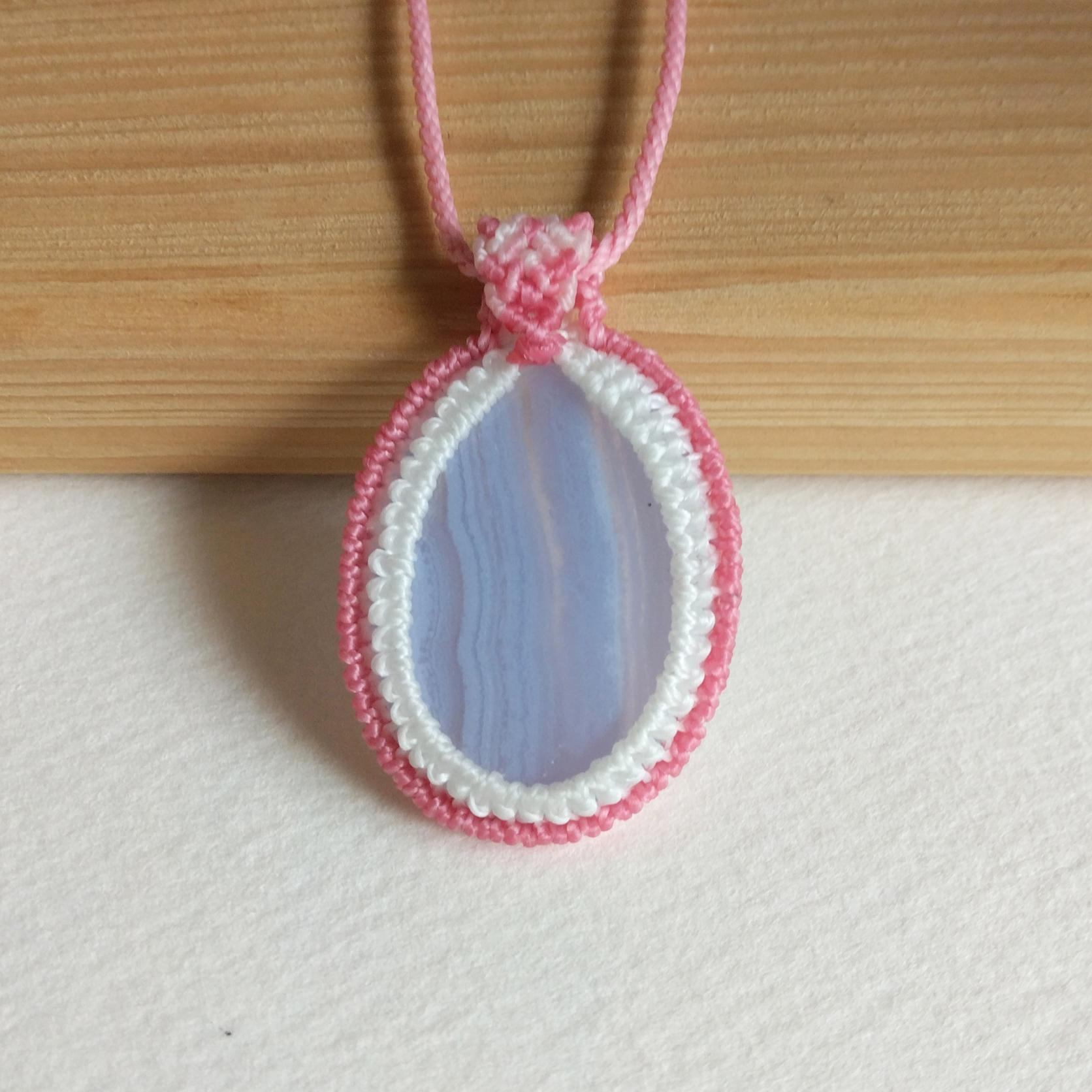 天然石ペンダント ブルーレースアゲート マクラメ編み MP54 | 6枚目