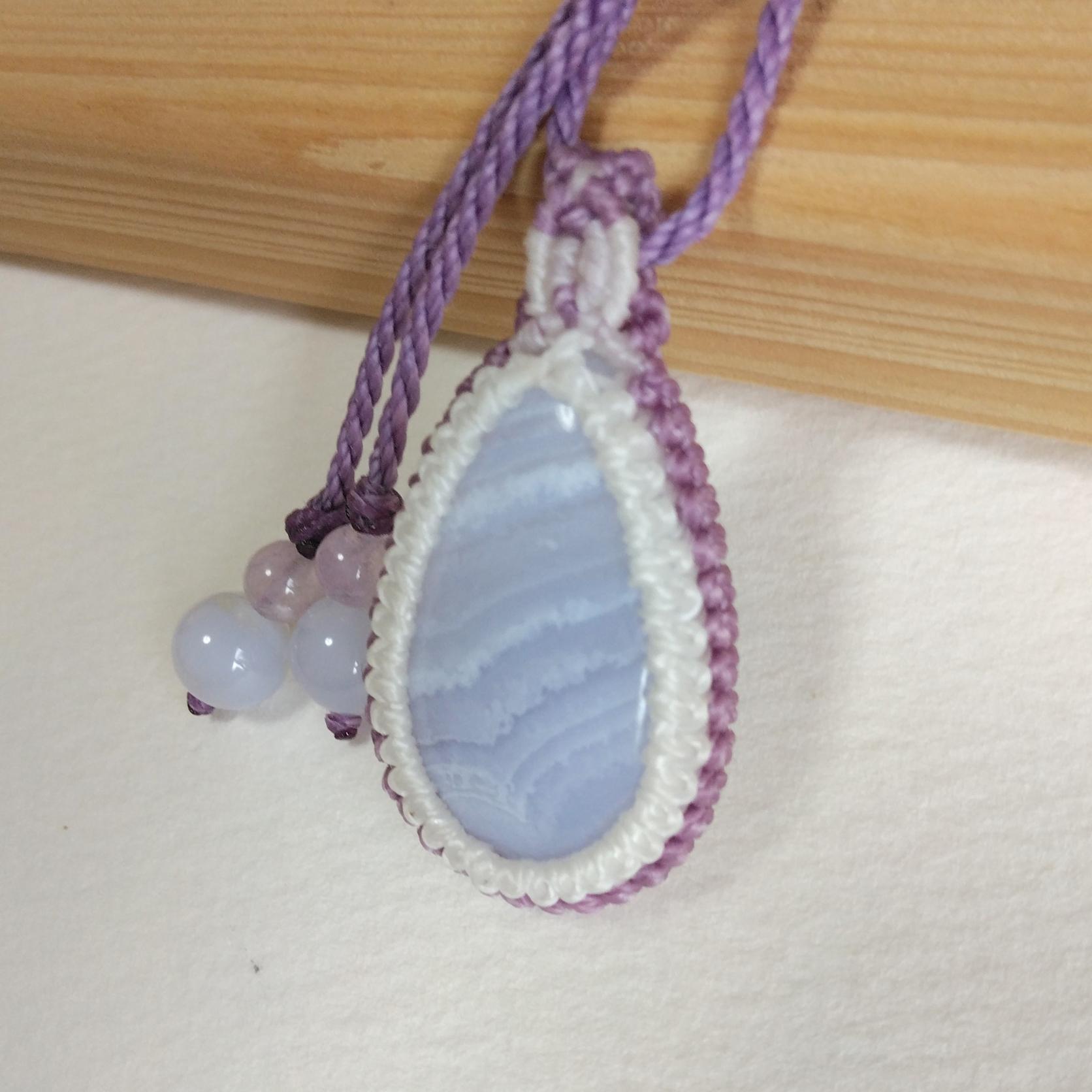 天然石ペンダント ブルーレースアゲート マクラメ編み MP56 | 3枚目