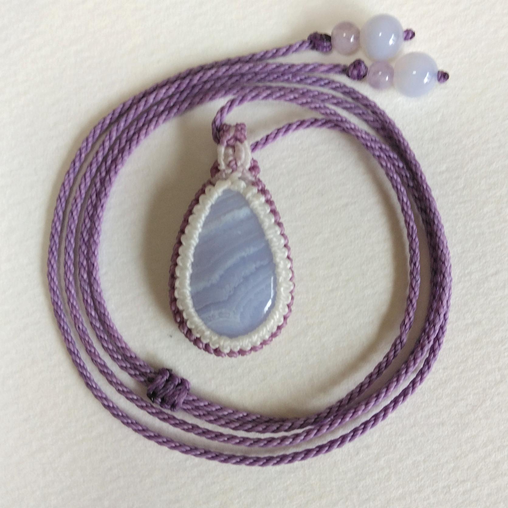 天然石ペンダント ブルーレースアゲート マクラメ編み MP56 | 4枚目