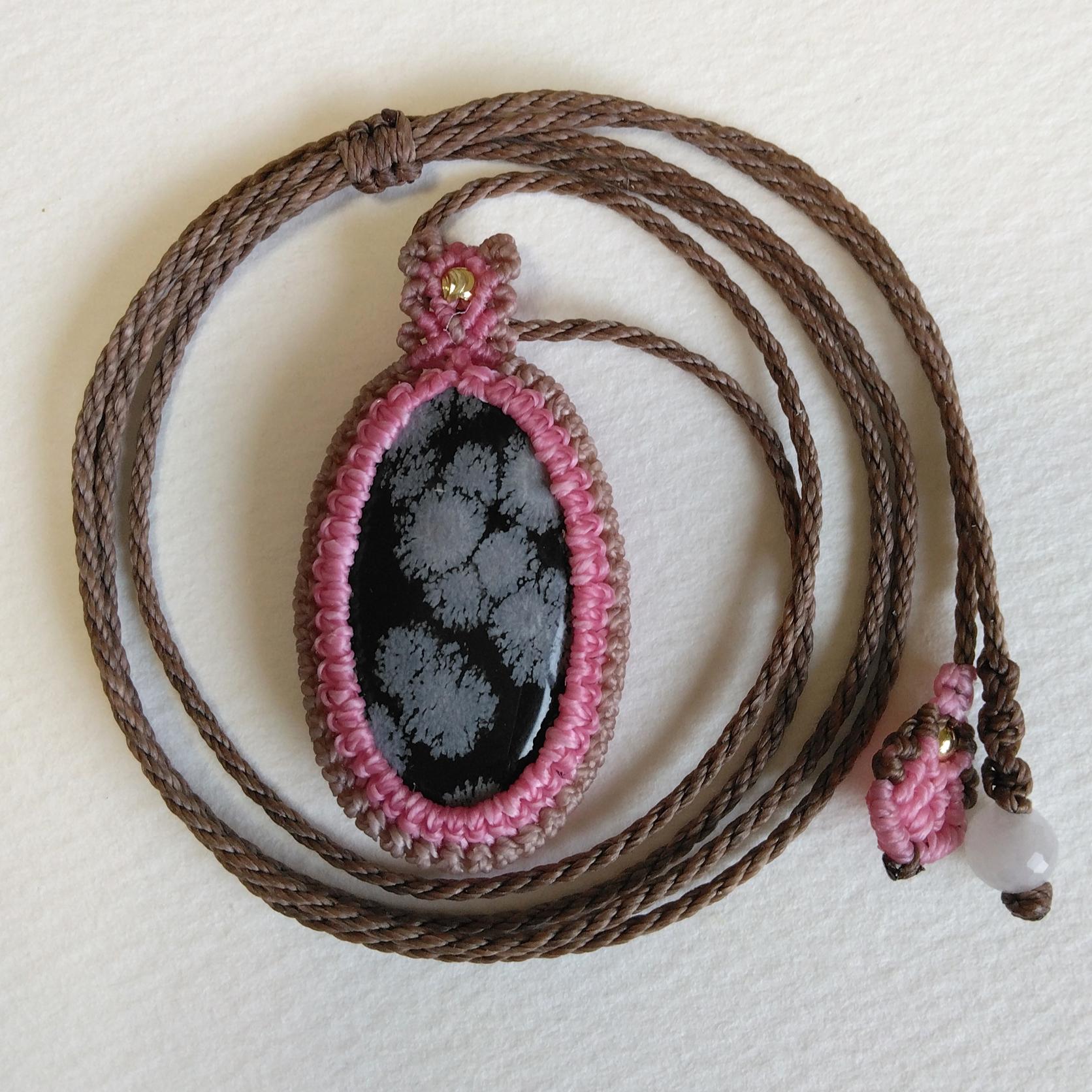 天然石ペンダント スノーフレークオプシディアン マクラメ編み MP86 | 4枚目