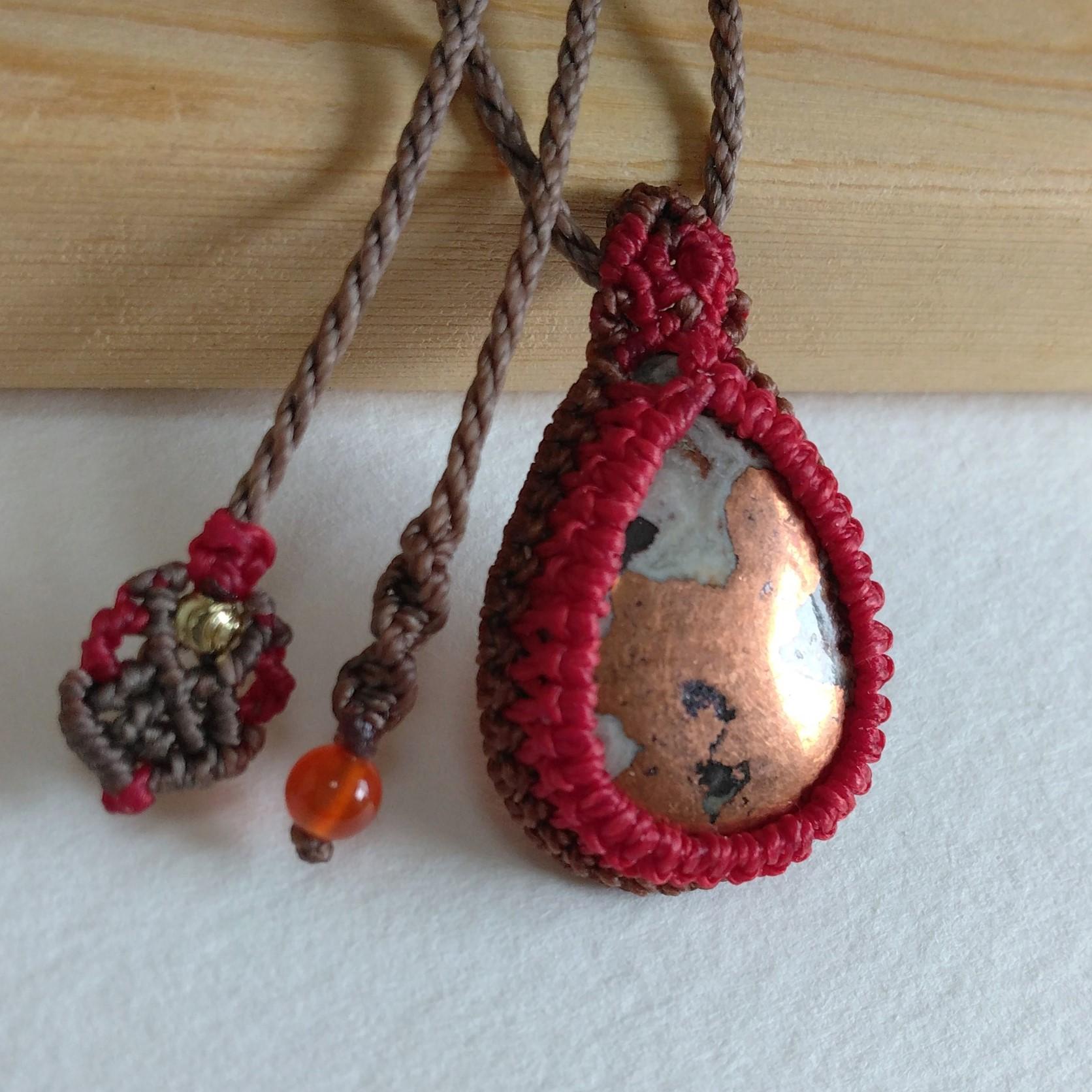 天然石ペンダント コッパードロマイト マクラメ編み MP87 | 2枚目