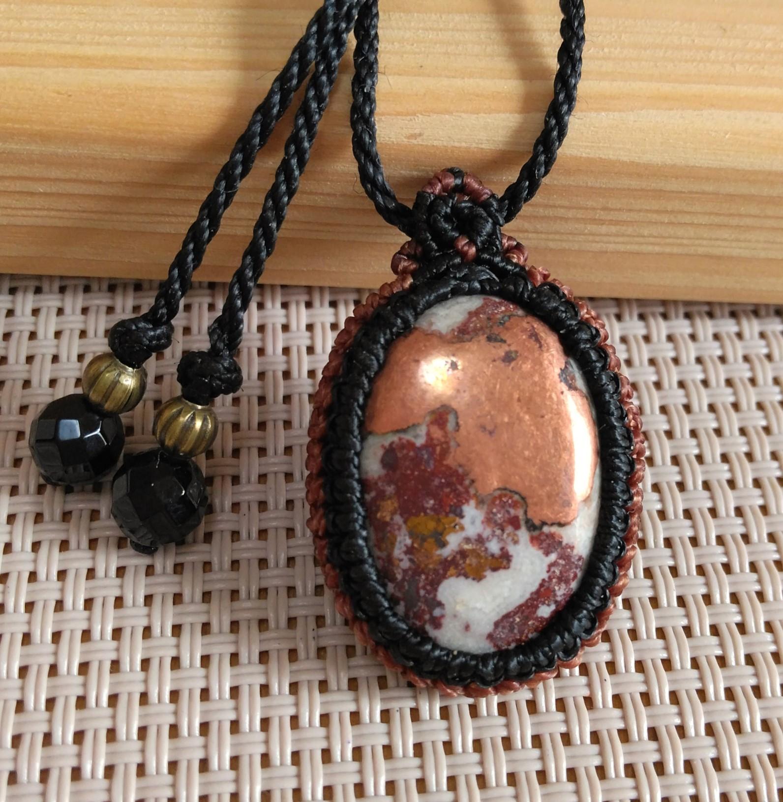 天然石ペンダント コッパードロマイト マクラメ編み MP301枚目の画像